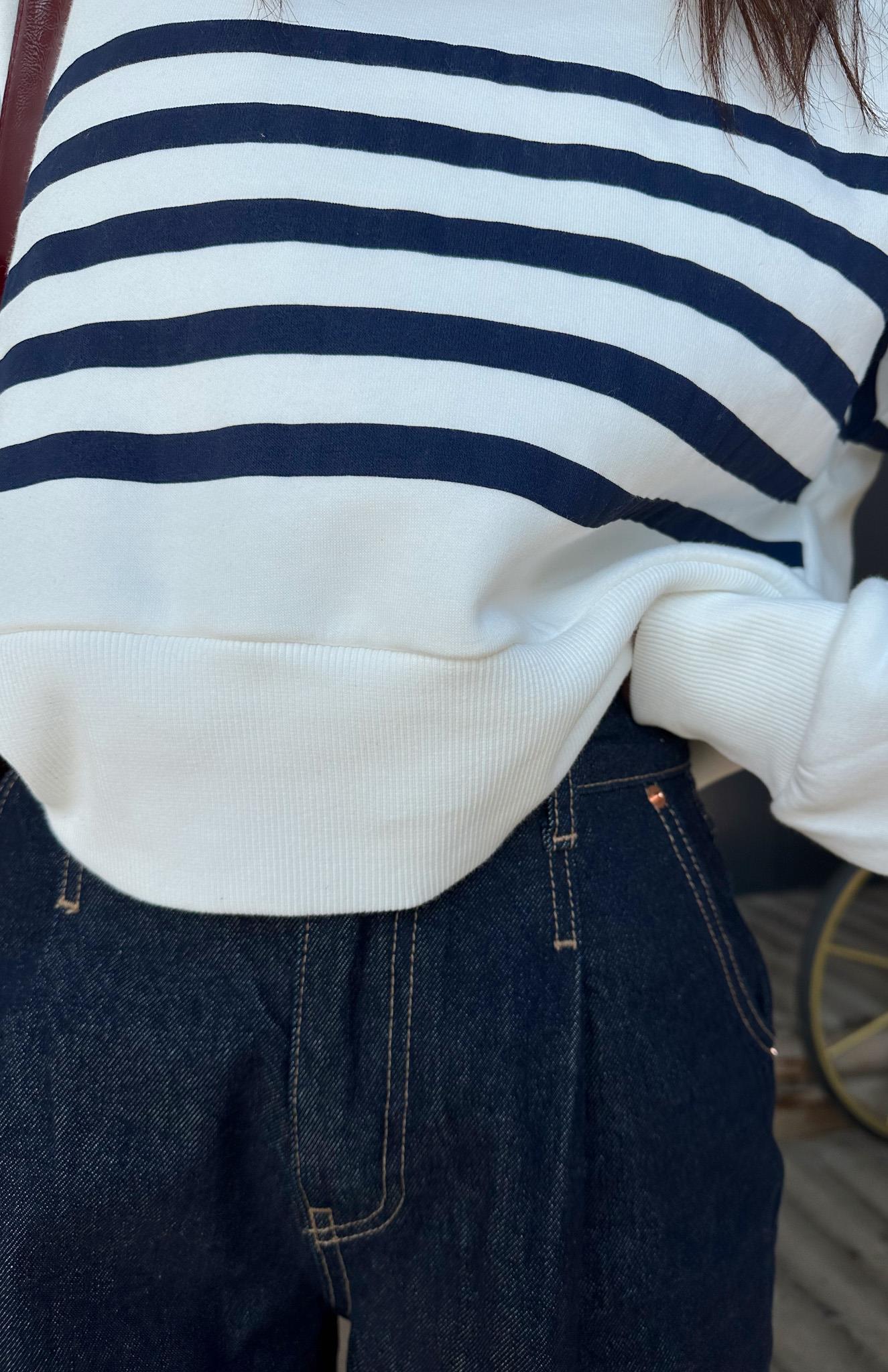 Çizgili Sweatshırt EKRU