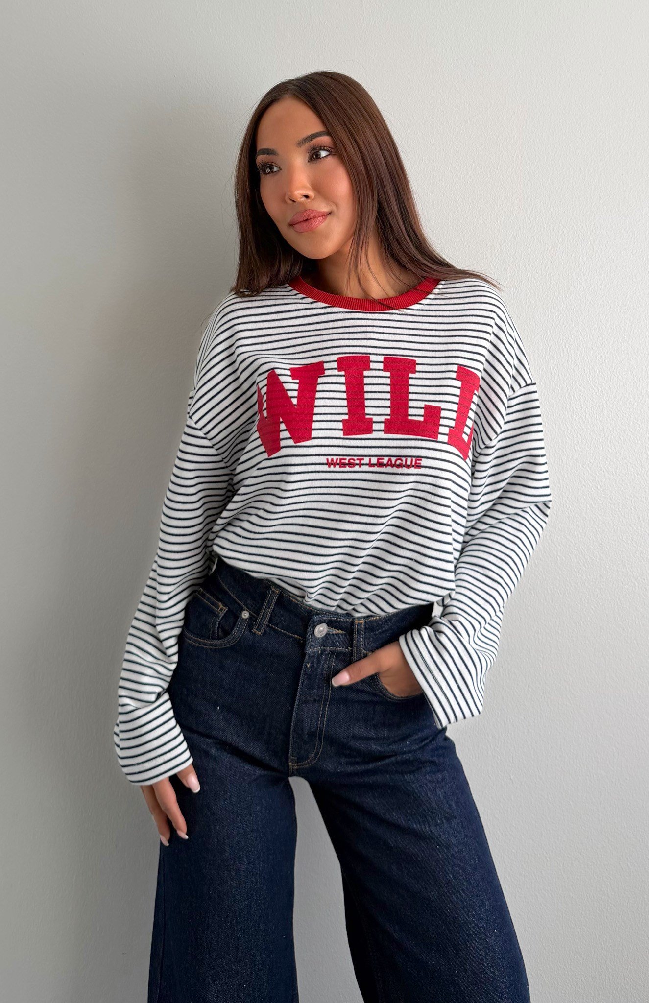 Çizgili Wild Baskılı Sweatshırt LACİ ÇİZGİLİ