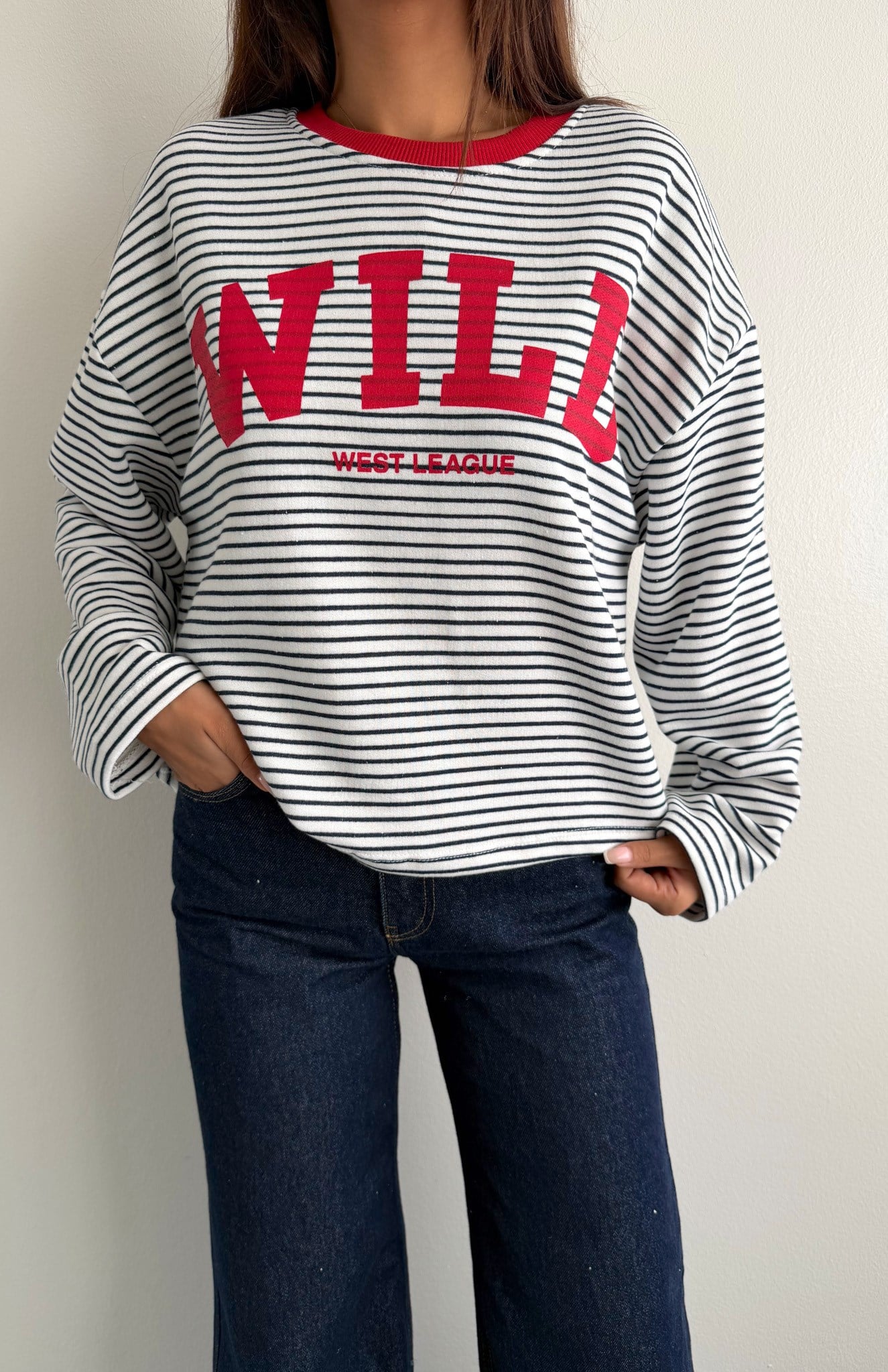 Çizgili Wild Baskılı Sweatshırt LACİ ÇİZGİLİ