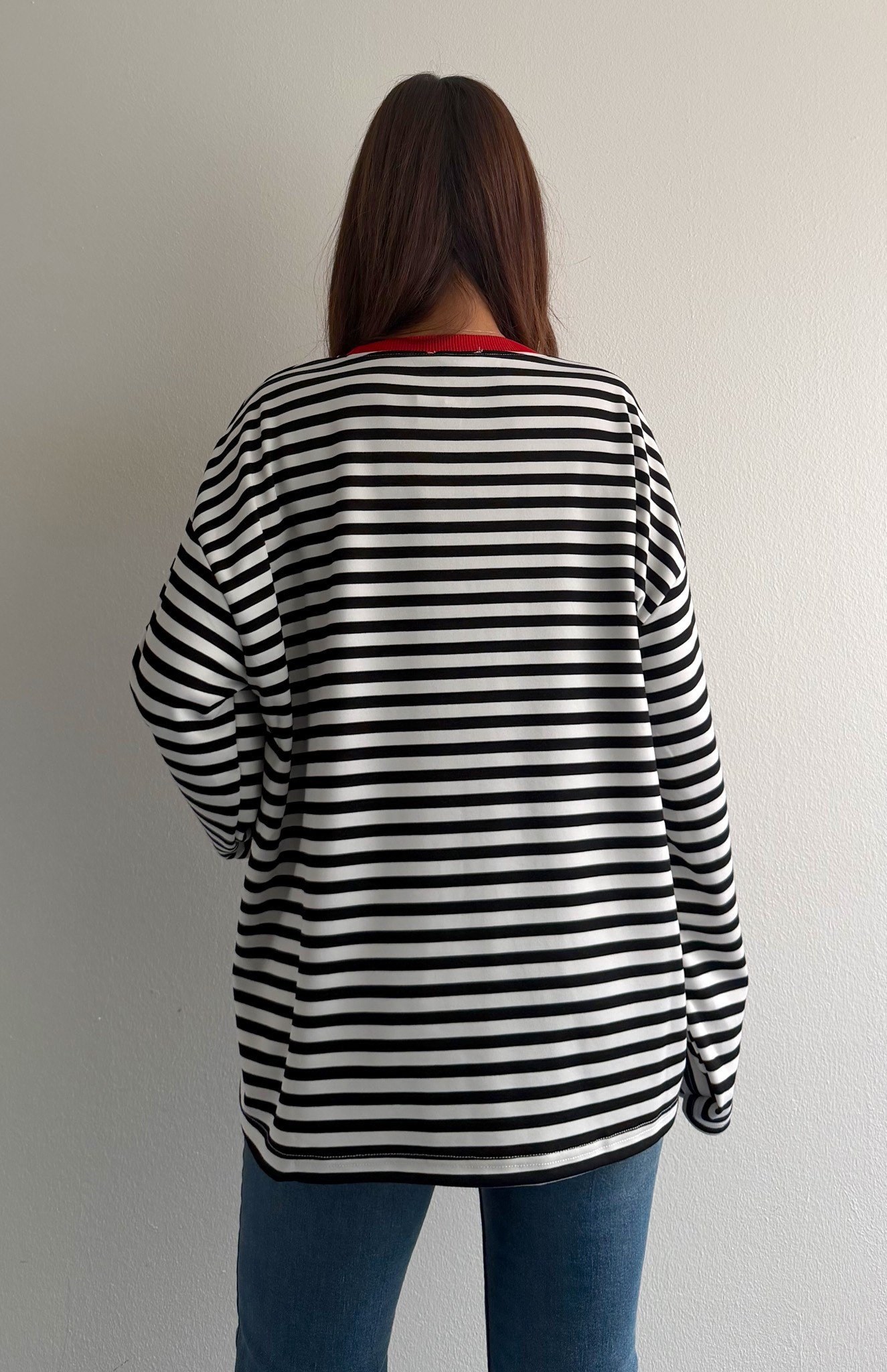 Çizgili Yazılı Sweatshırt KIRMIZI