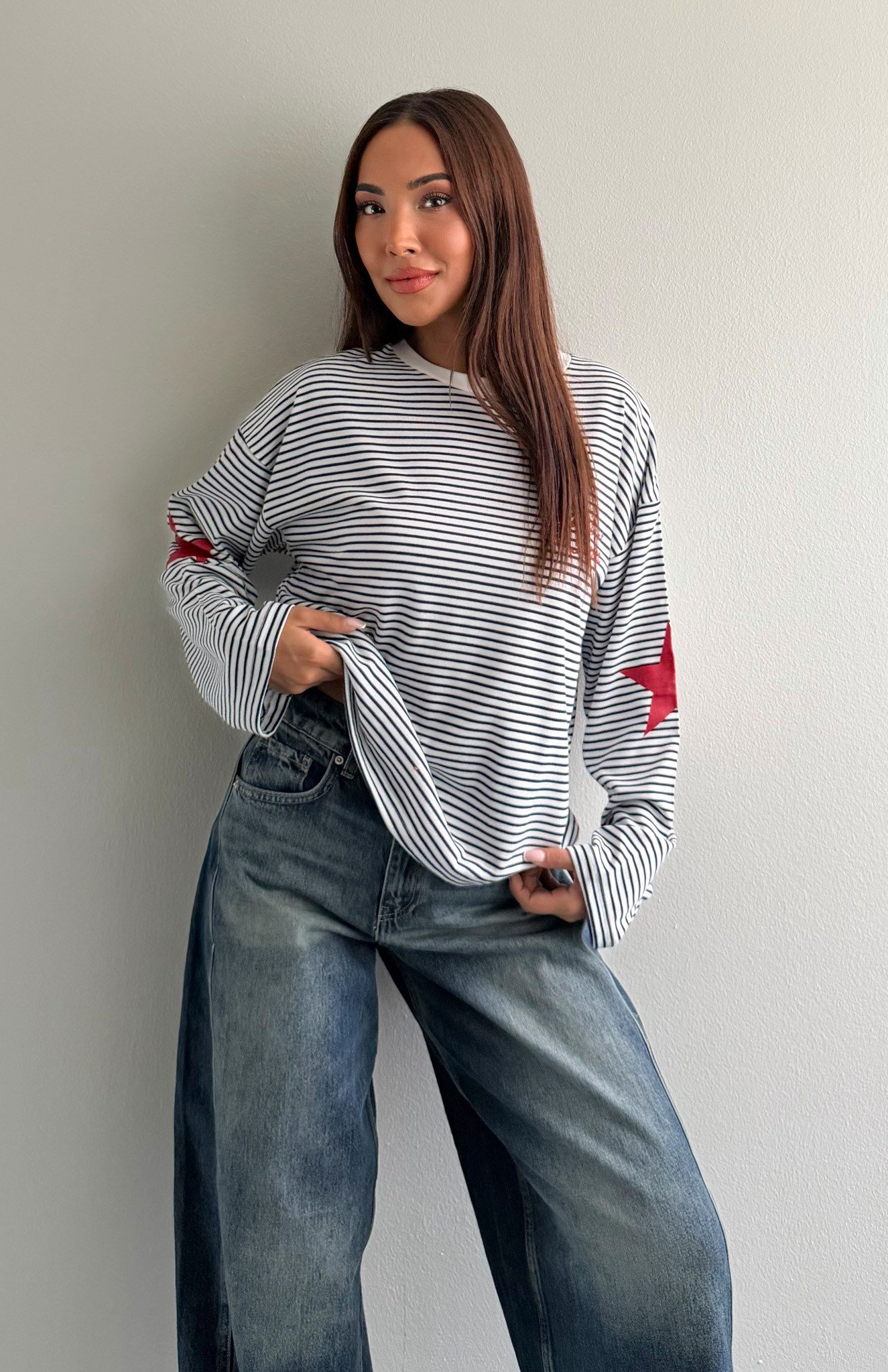 Çizgili Yazılı Sweatshırt LACİVERT