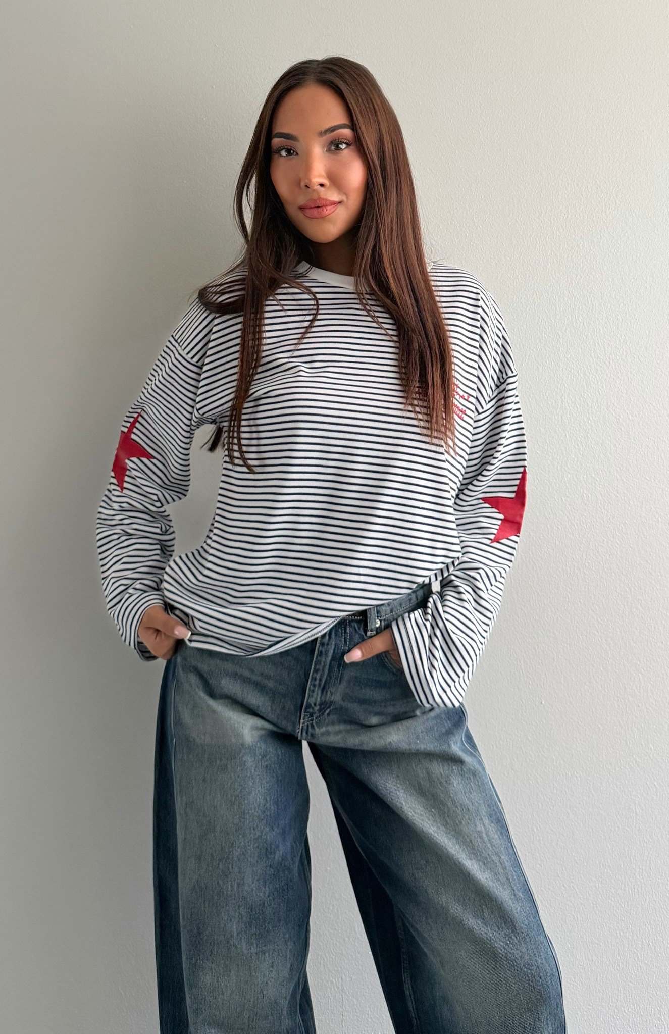 Çizgili Yazılı Sweatshırt LACİVERT