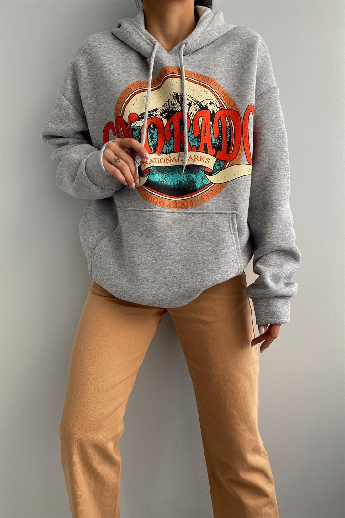 Colorado Baskılı Sweatshırt GRİ