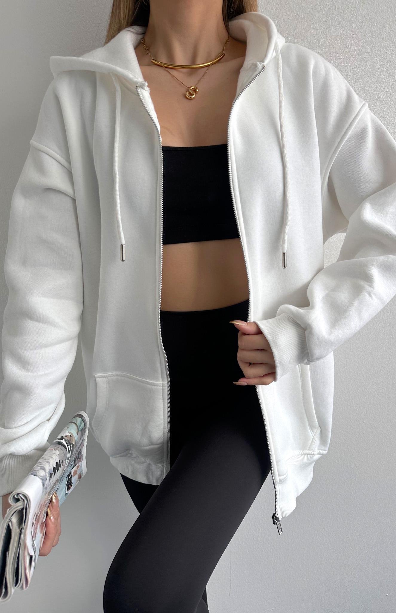 Fermuarkı Kanguru Cepli Kapşonlu Sweatshırt EKRU