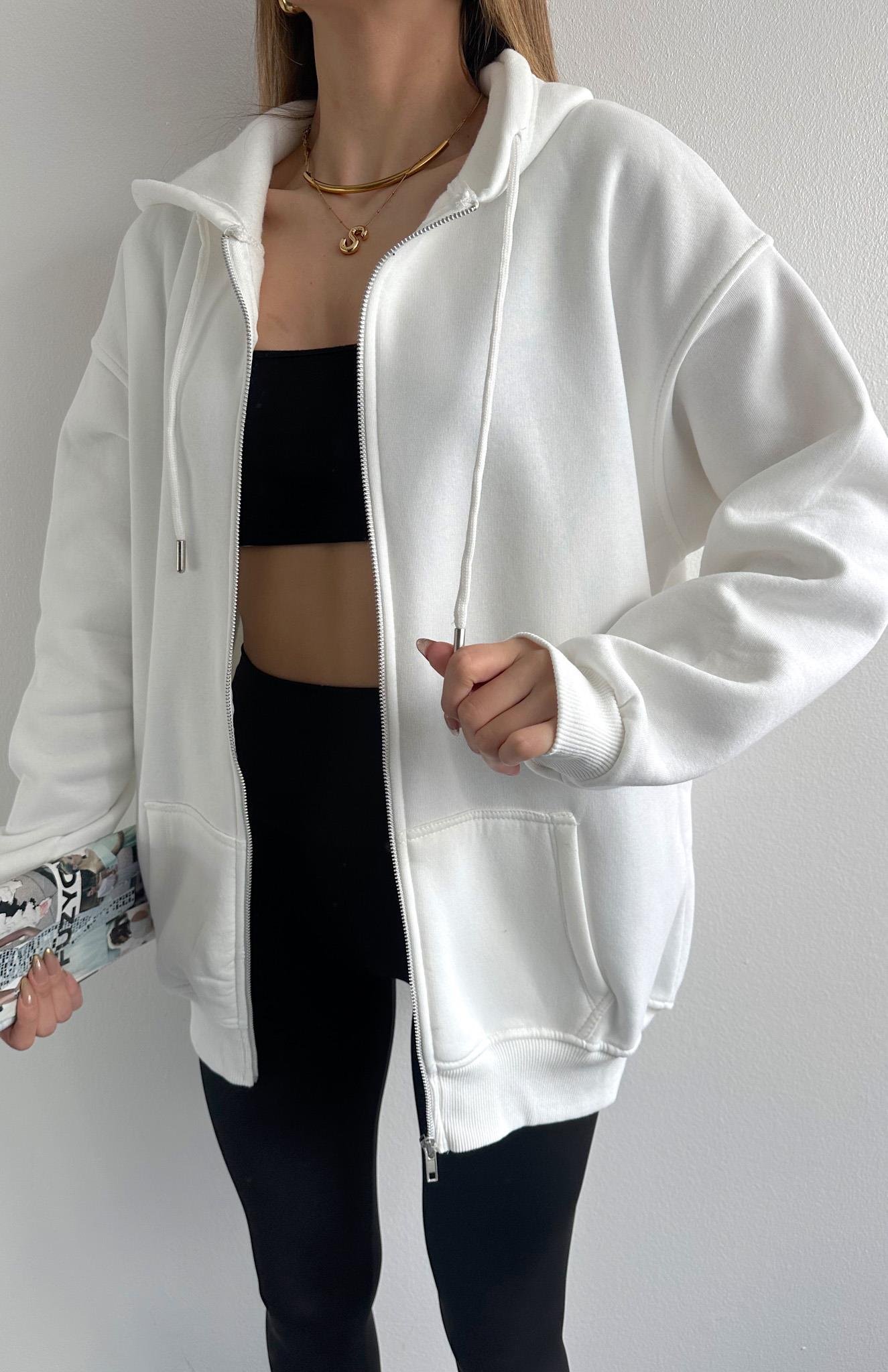 Fermuarkı Kanguru Cepli Kapşonlu Sweatshırt EKRU