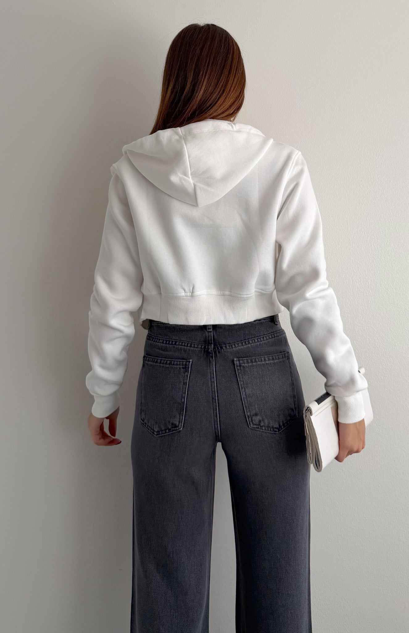 Fermuarlı Crop Sweatshırt EKRU