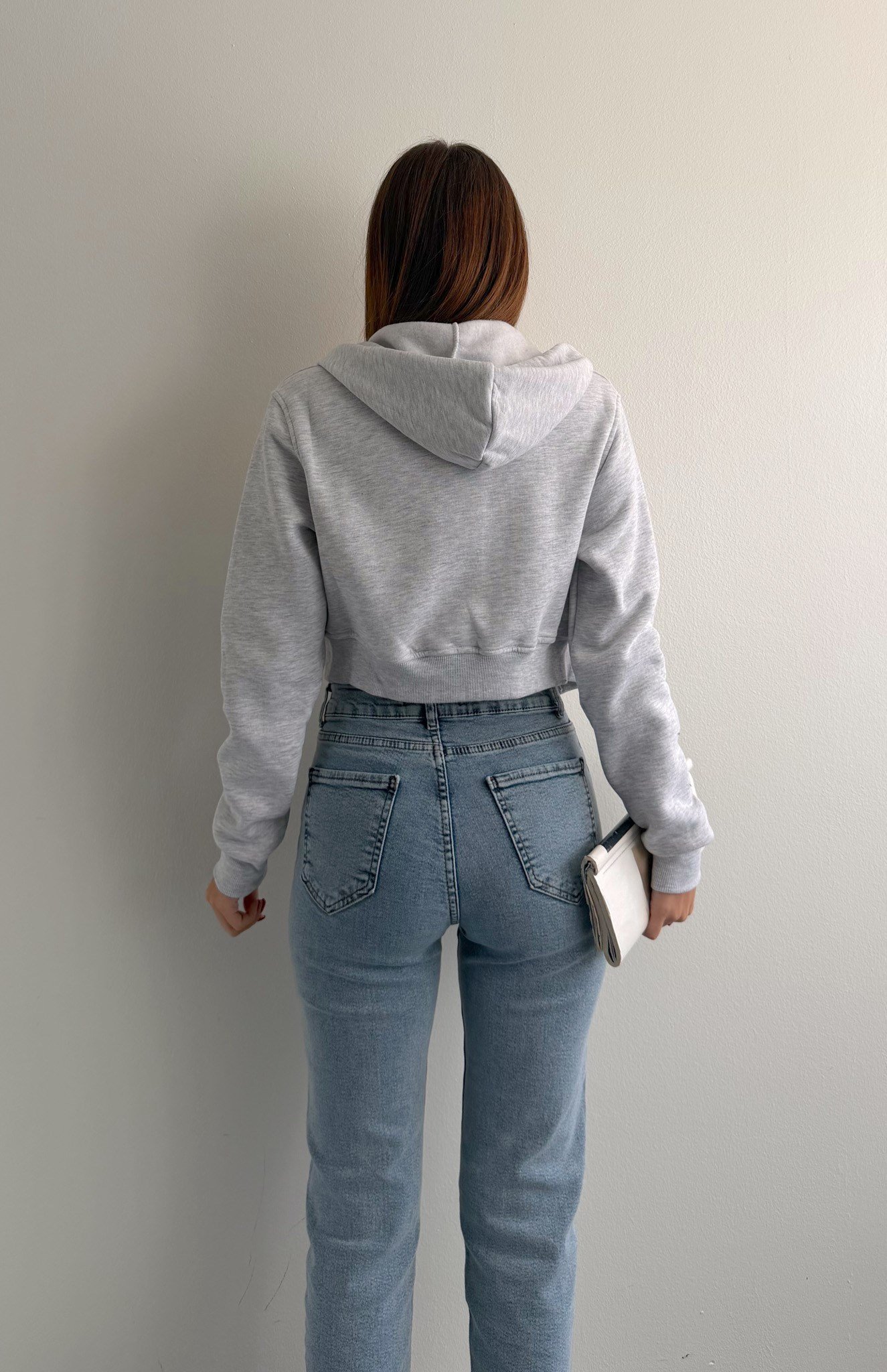 Fermuarlı Crop Sweatshırt GRİ