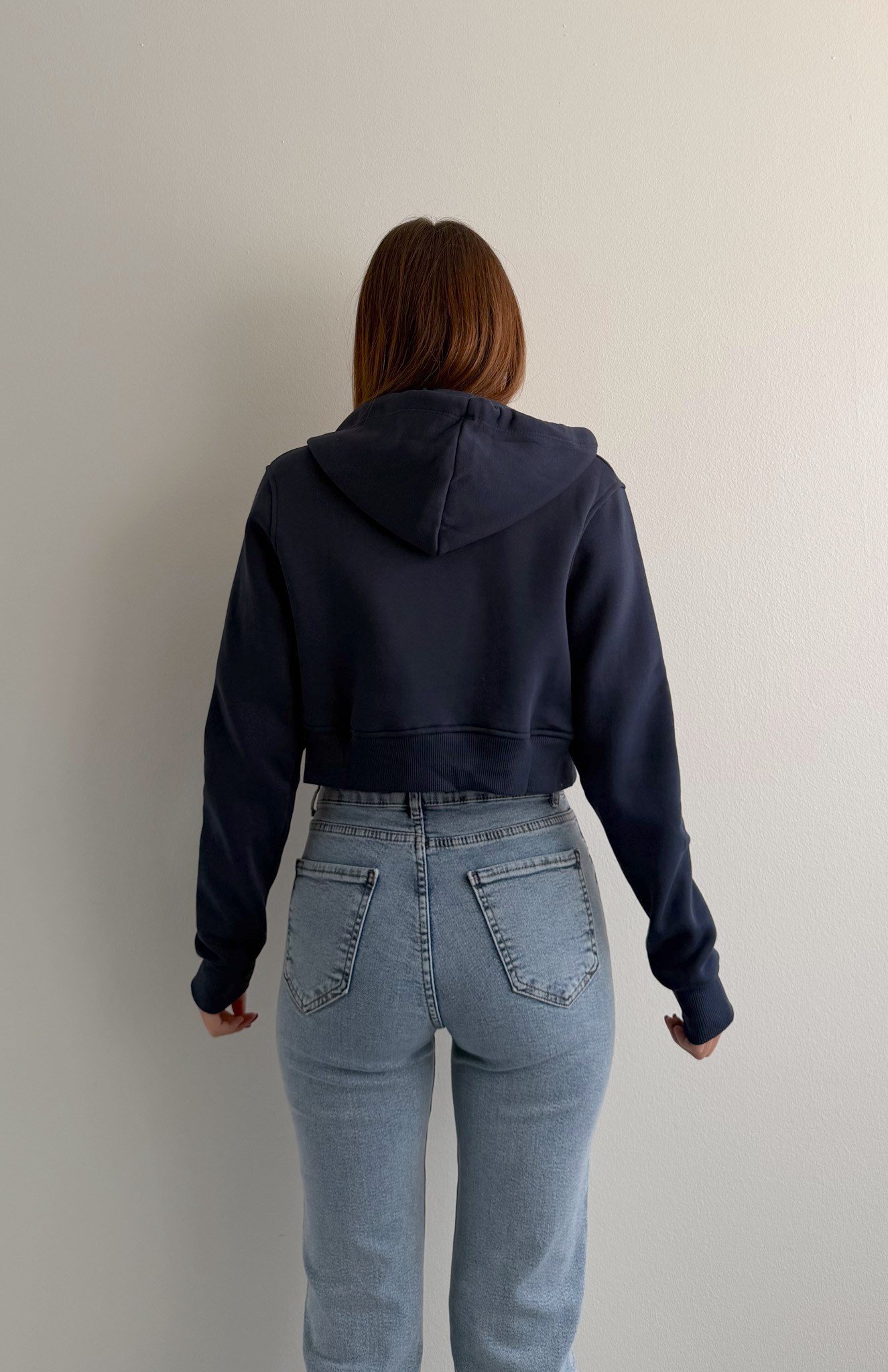 Fermuarlı Crop Sweatshırt LACİVERT