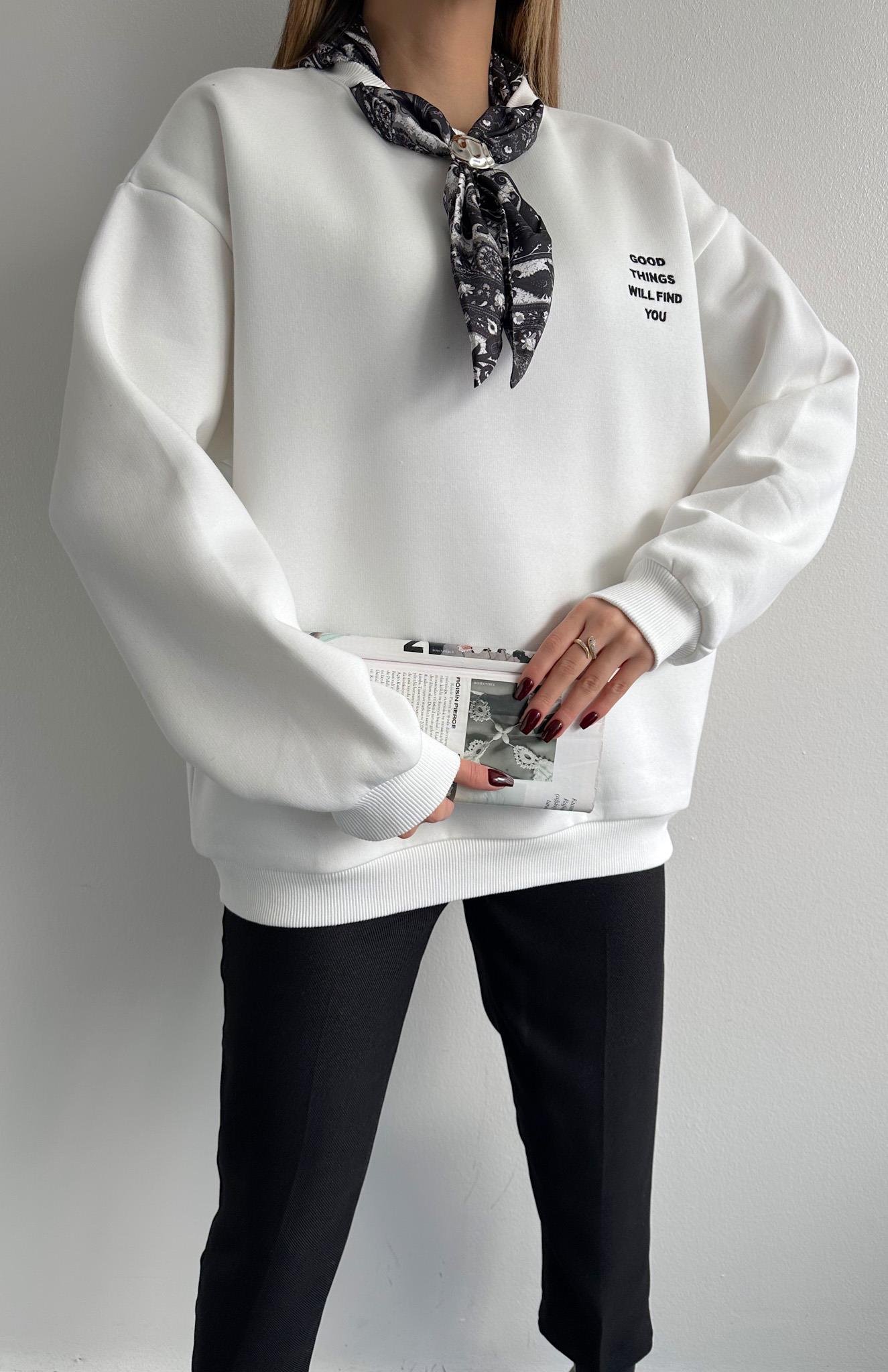 Fular Detaylı Sweatshırt EKRU
