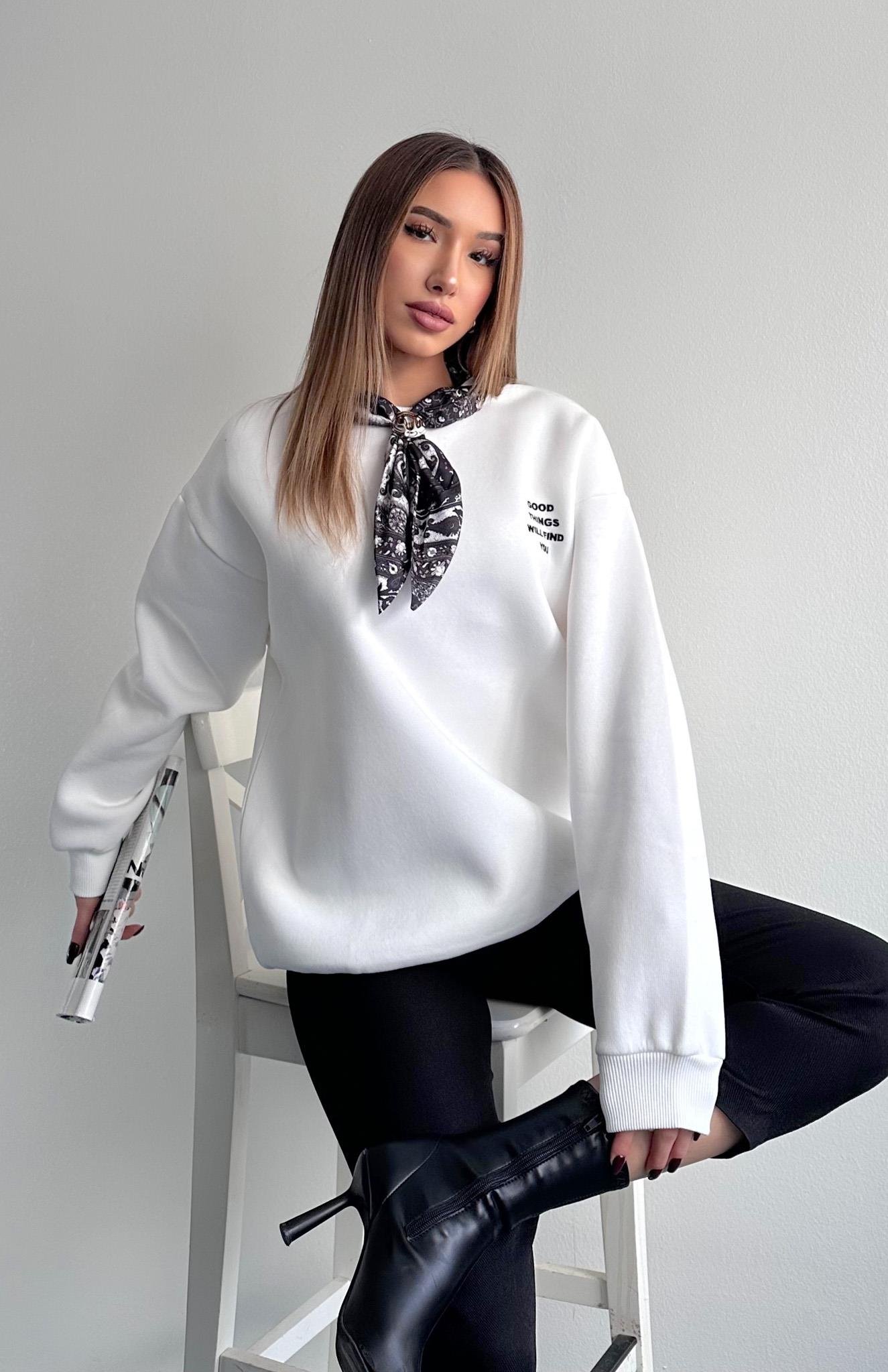 Fular Detaylı Sweatshırt EKRU