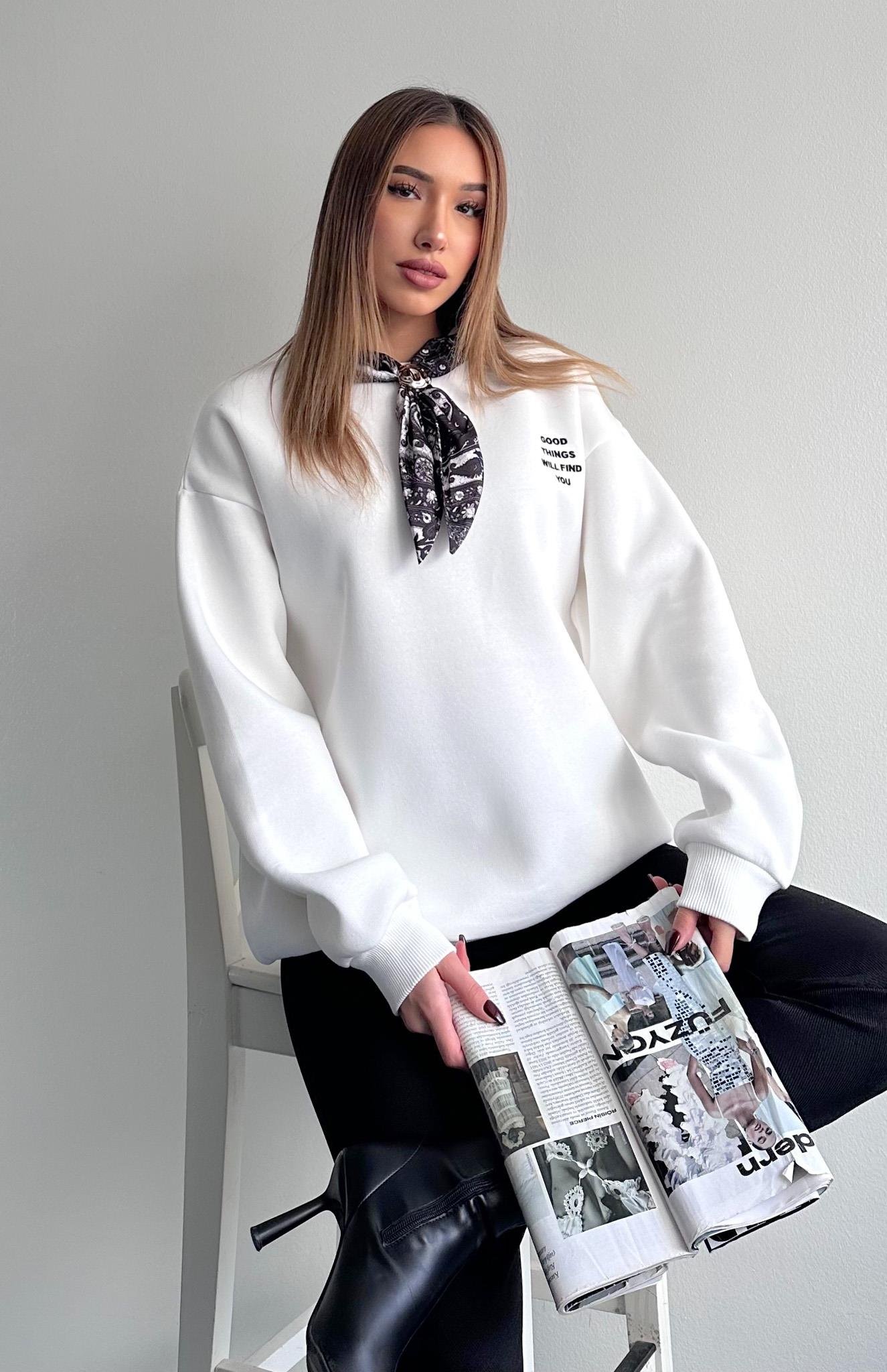 Fular Detaylı Sweatshırt EKRU