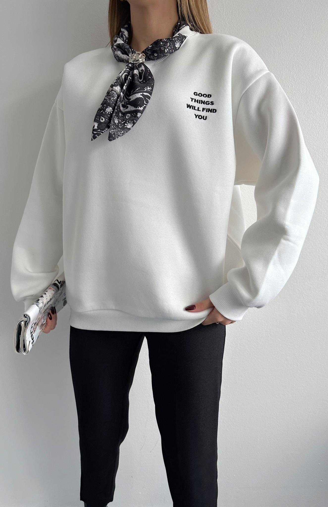 Fular Detaylı Sweatshırt EKRU