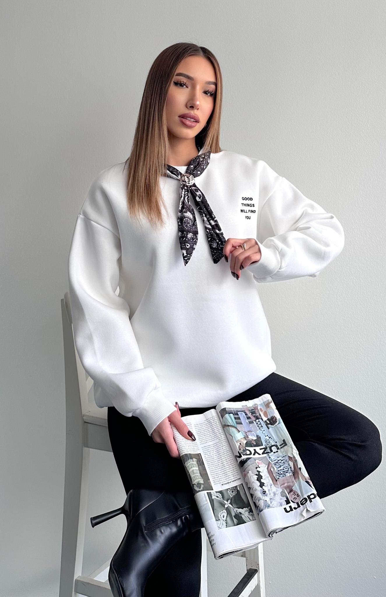 Fular Detaylı Sweatshırt EKRU