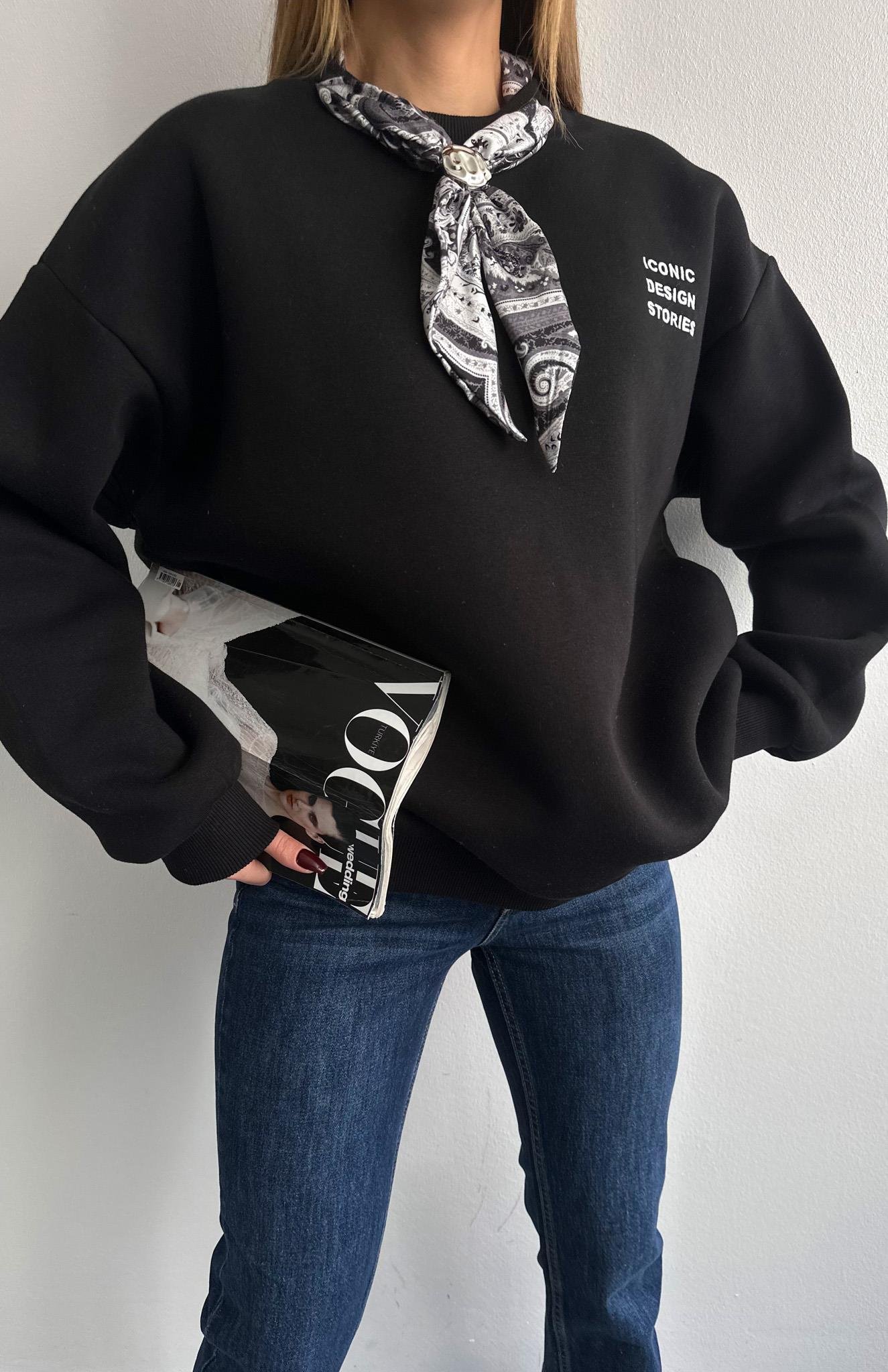 Fular Detaylı Sweatshırt SİYAH