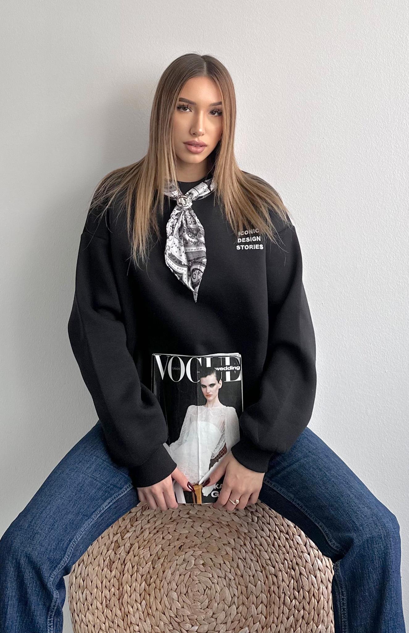 Fular Detaylı Sweatshırt SİYAH