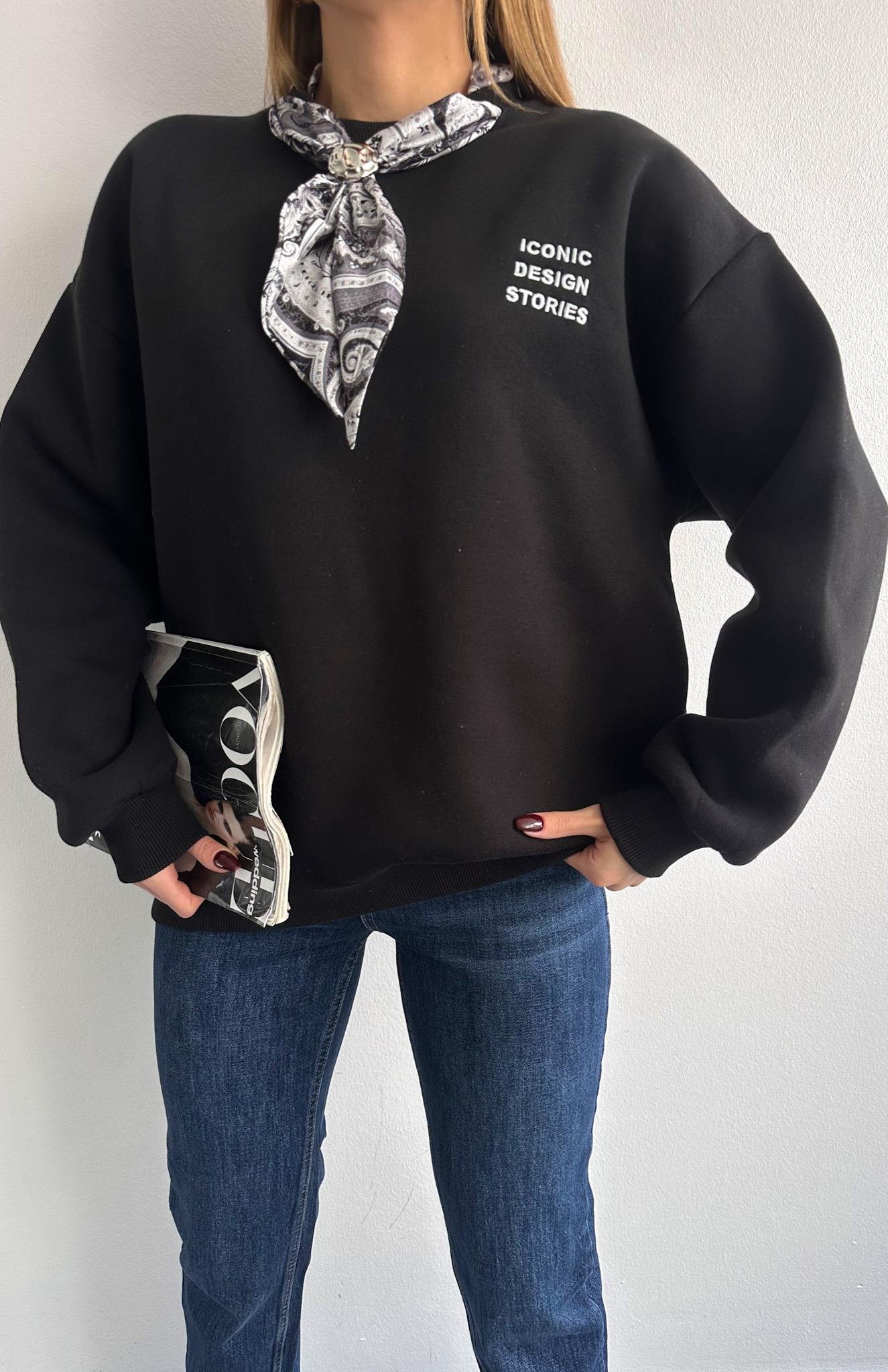 Fular Detaylı Sweatshırt SİYAH