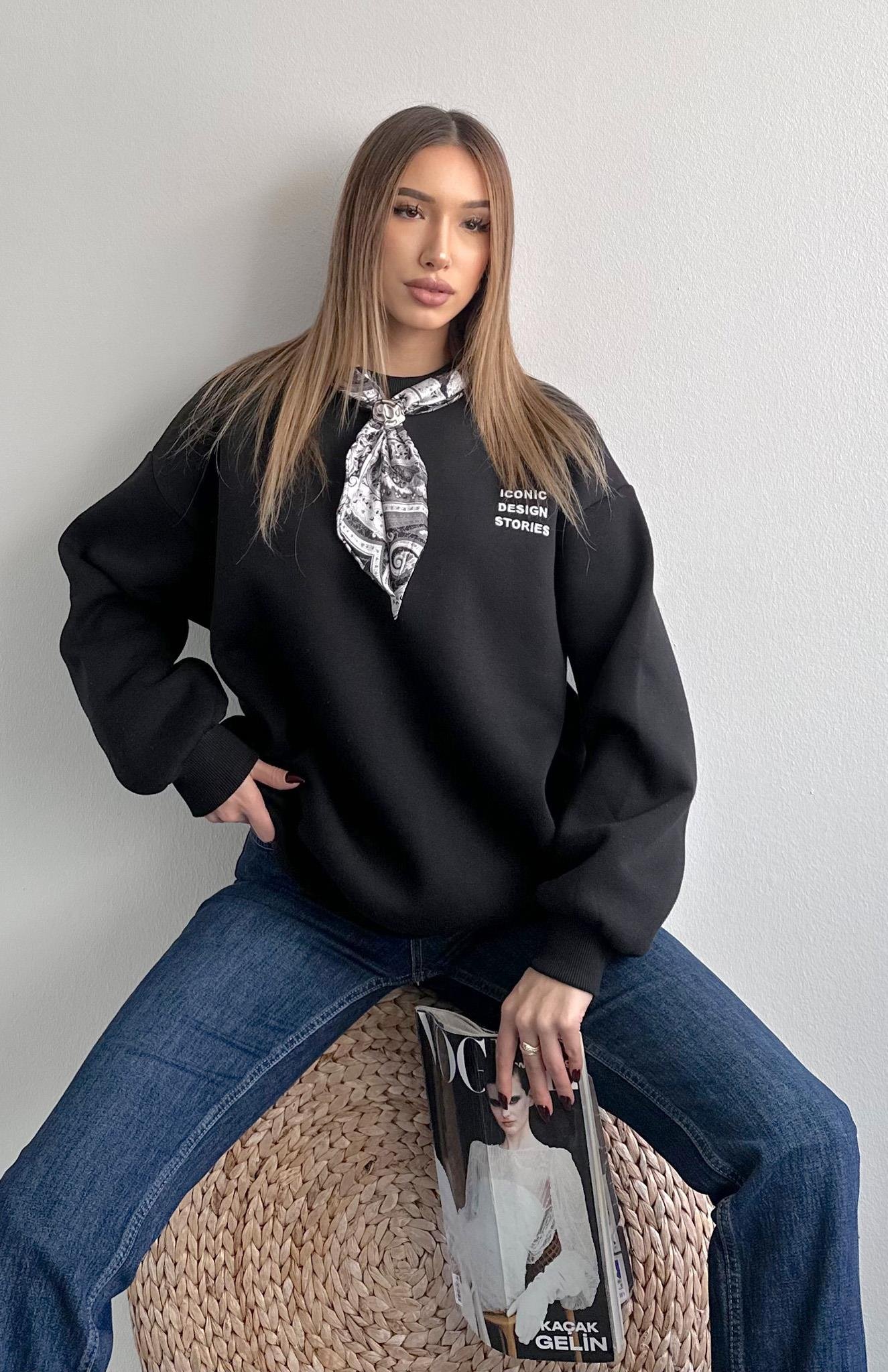 Fular Detaylı Sweatshırt SİYAH