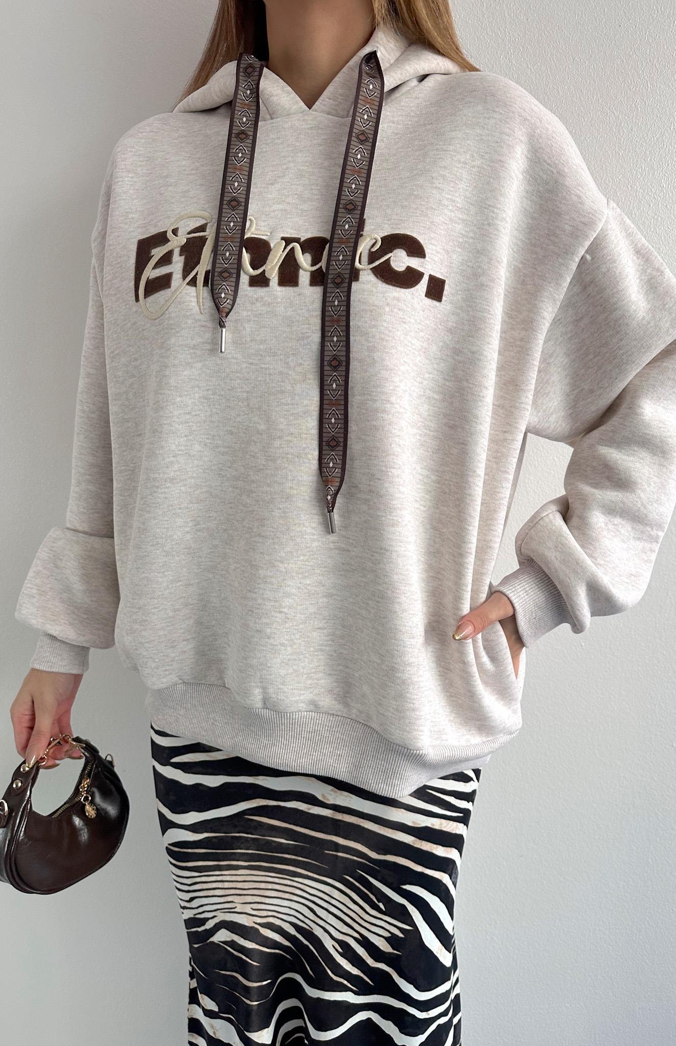 Kapüşonlu Kordon Detaylı Sweatshırt BEJ