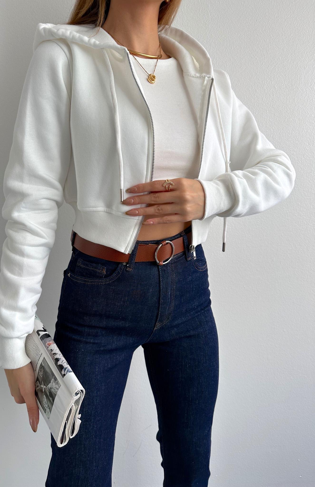 Kısa Fermuarlı Sweatshırt EKRU