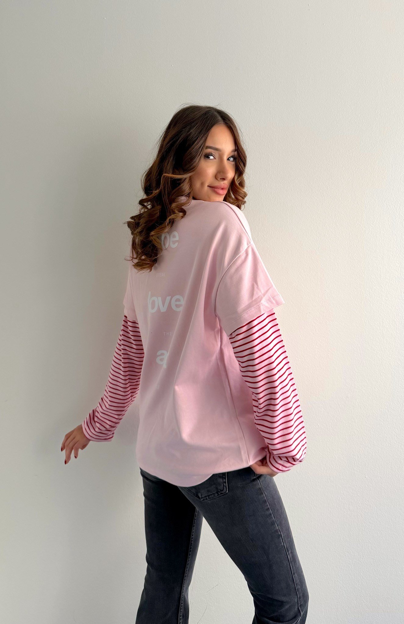 Kol Çizgili Bluz PEMBE