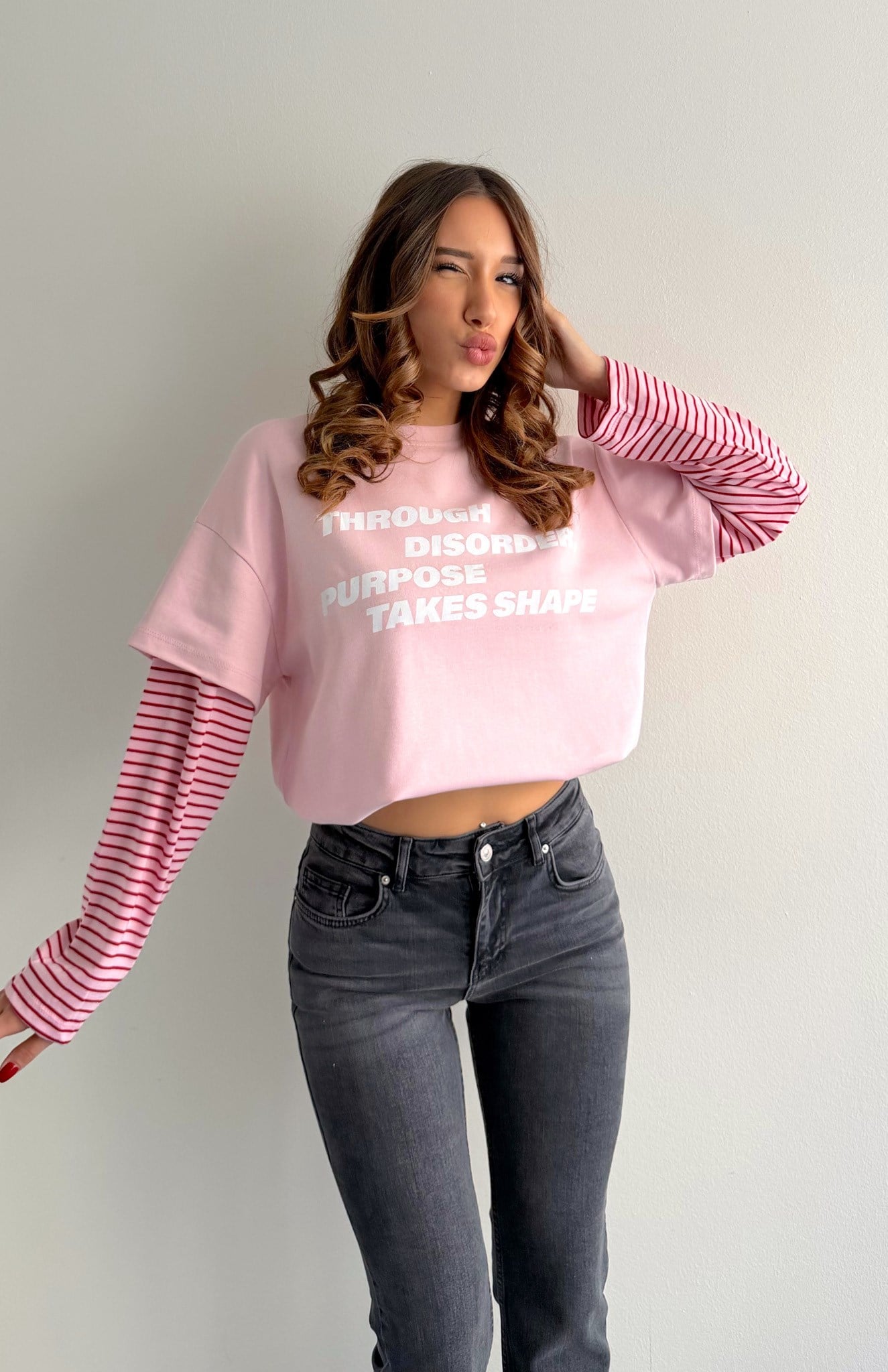 Kol Çizgili Bluz PEMBE