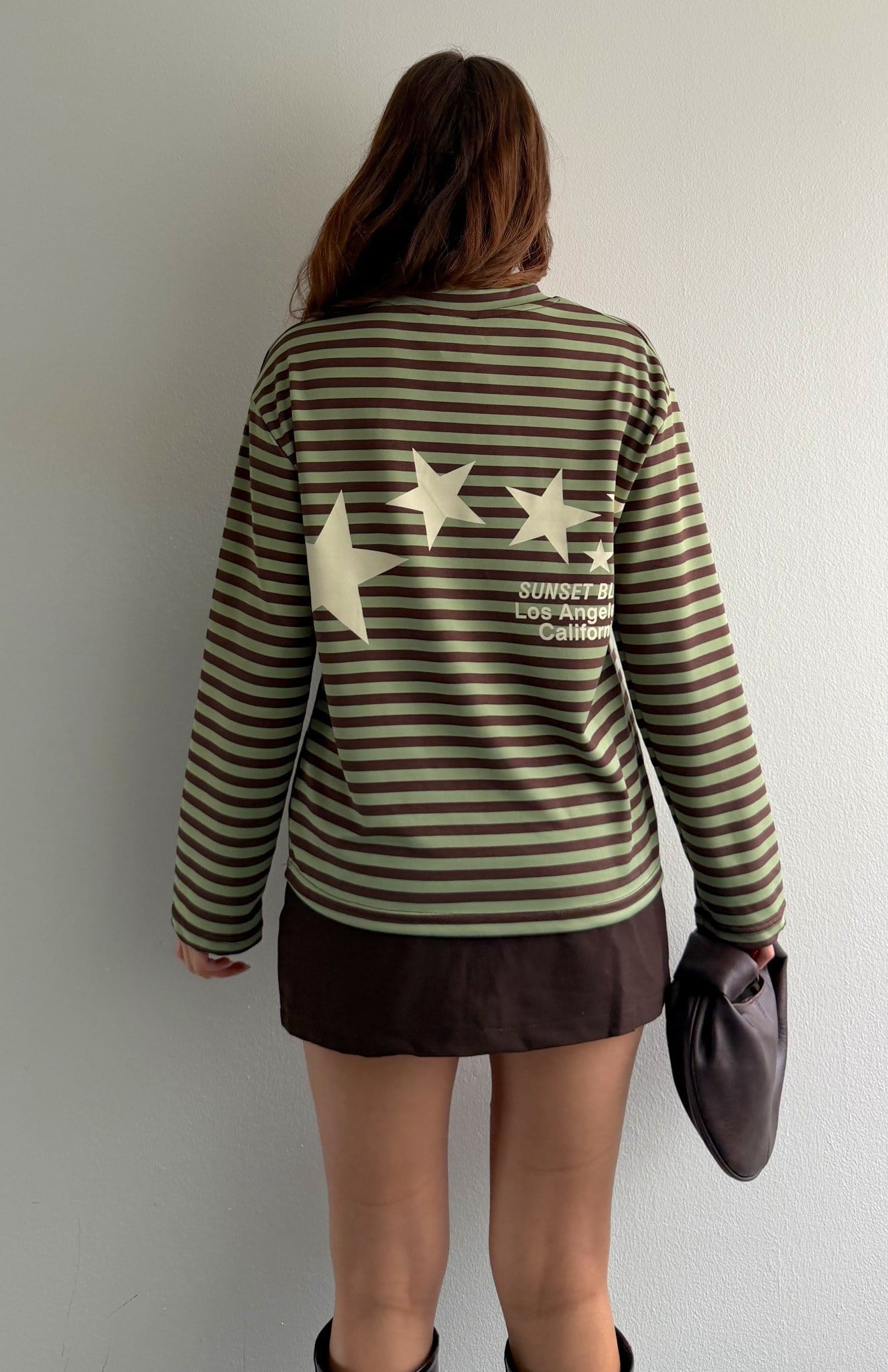 Modal Kumaş Çizgili Sweatshırt HAKİ