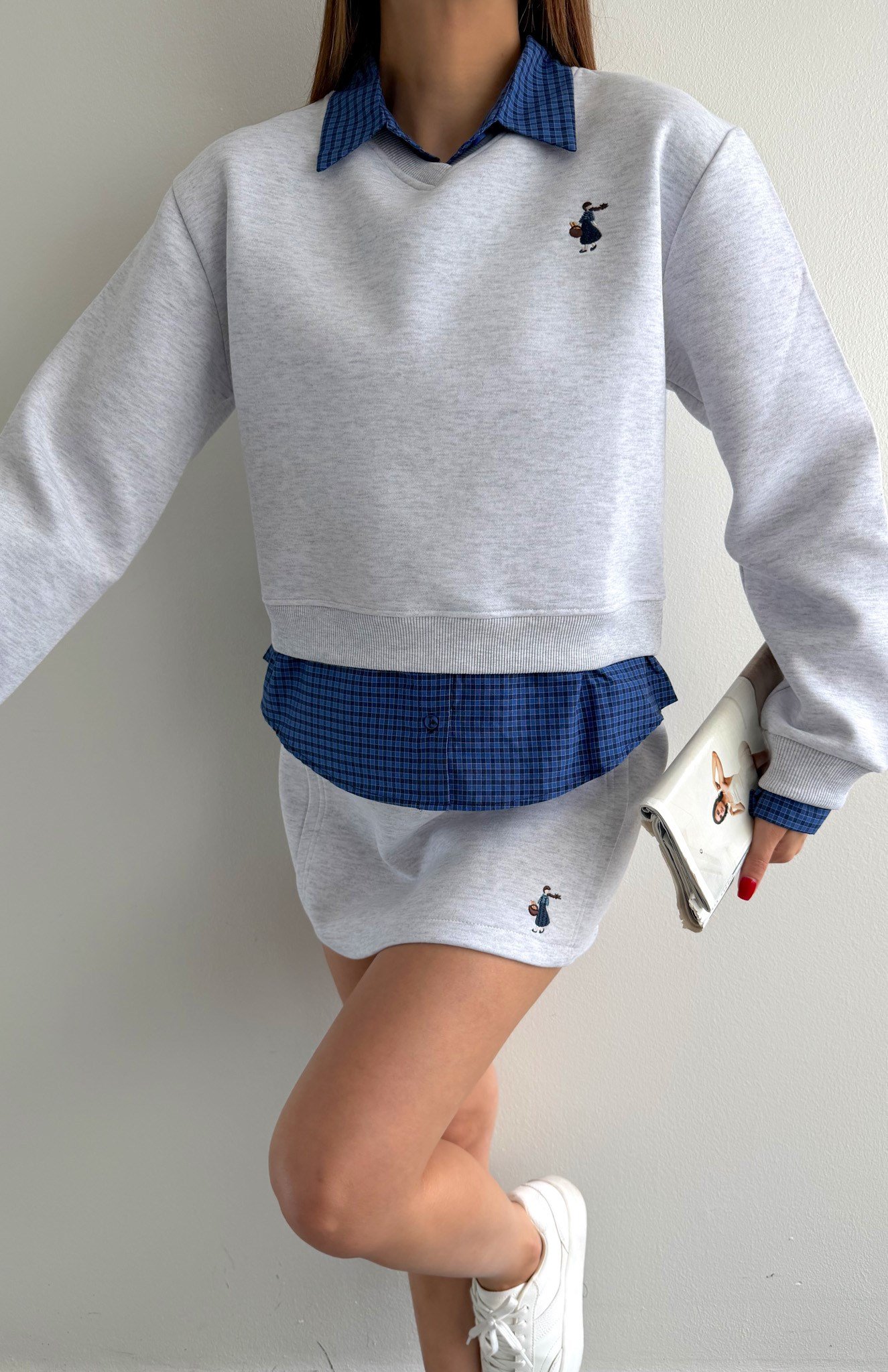 Nakiş Detaylı Sweatshırt GRİ
