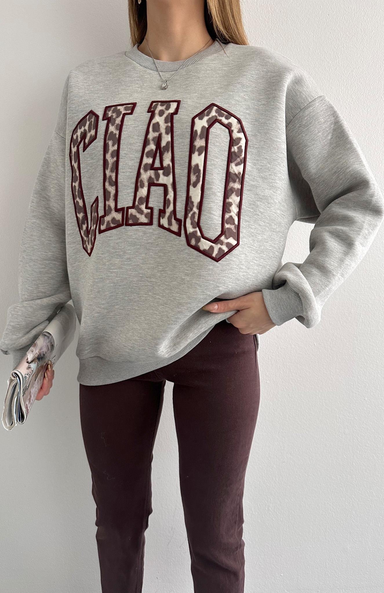 Nakiş Detaylı Sweatshırt GRİ