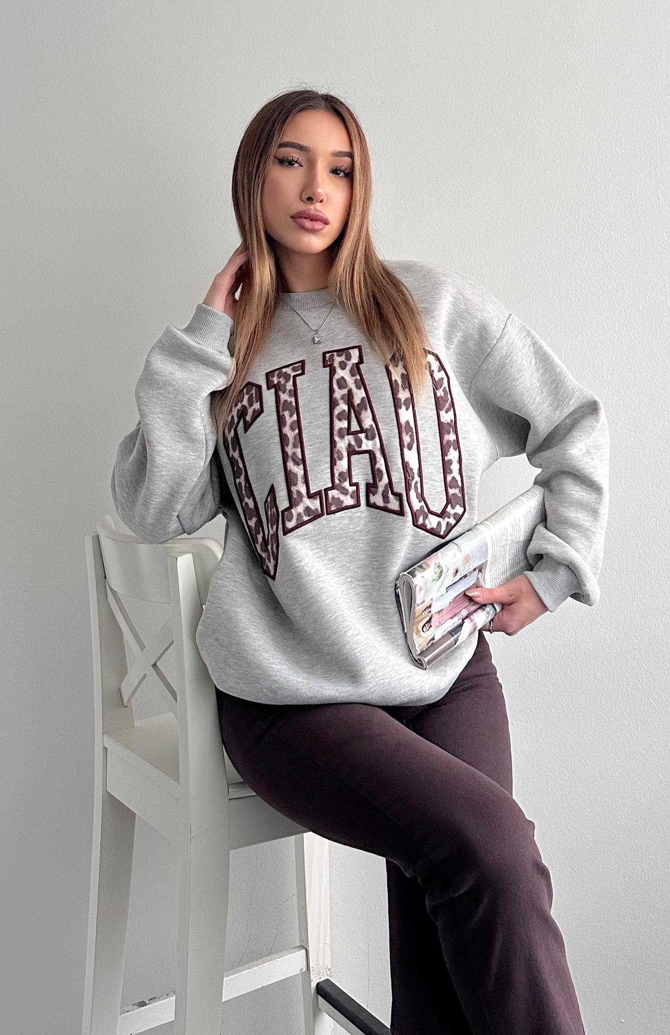 Nakiş Detaylı Sweatshırt GRİ