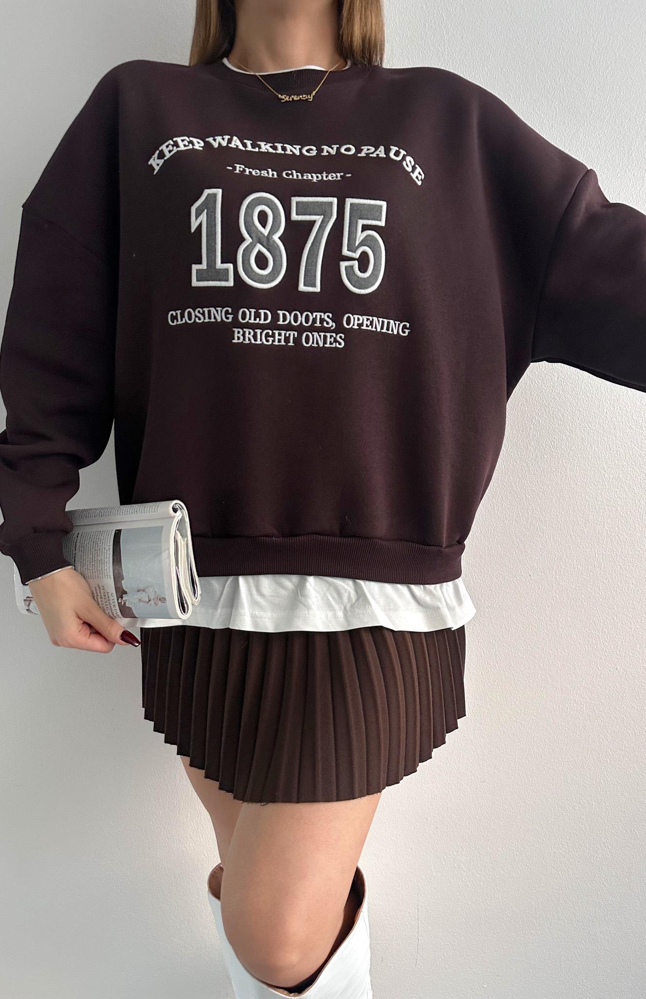 Nakiş Detaylı Sweatshırt KAHVERENGİ