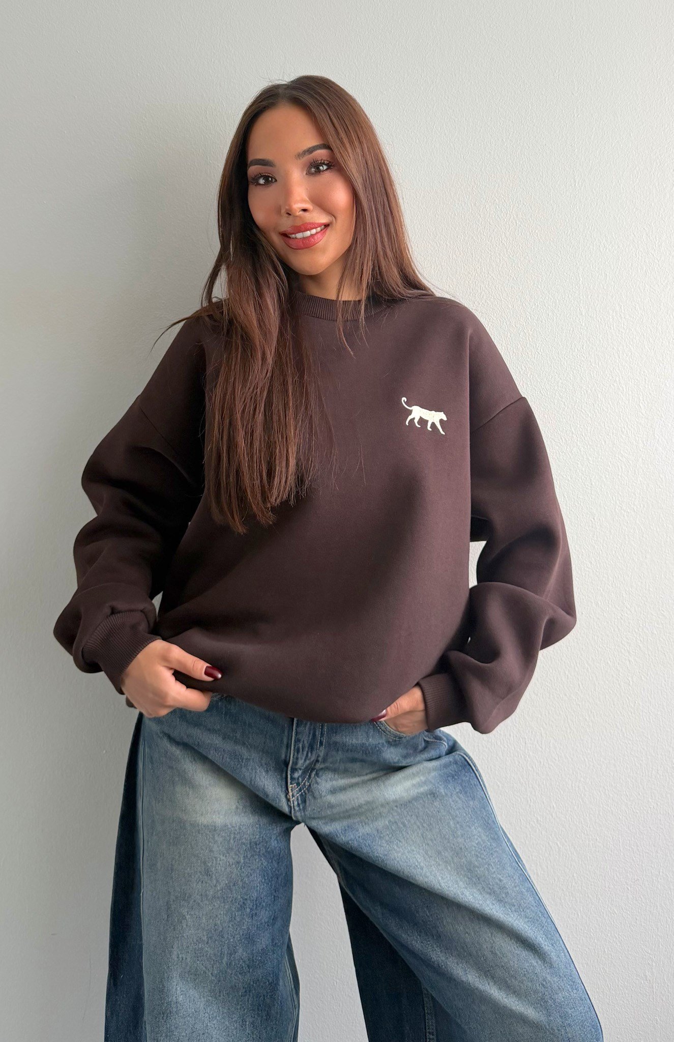 Nakiş Detaylı Sweatshırt KAHVERENGİ