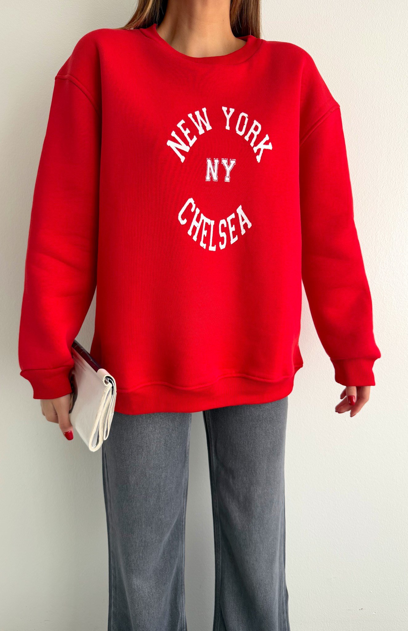 Newyork Baskılı Sweatshırt KIRMIZI
