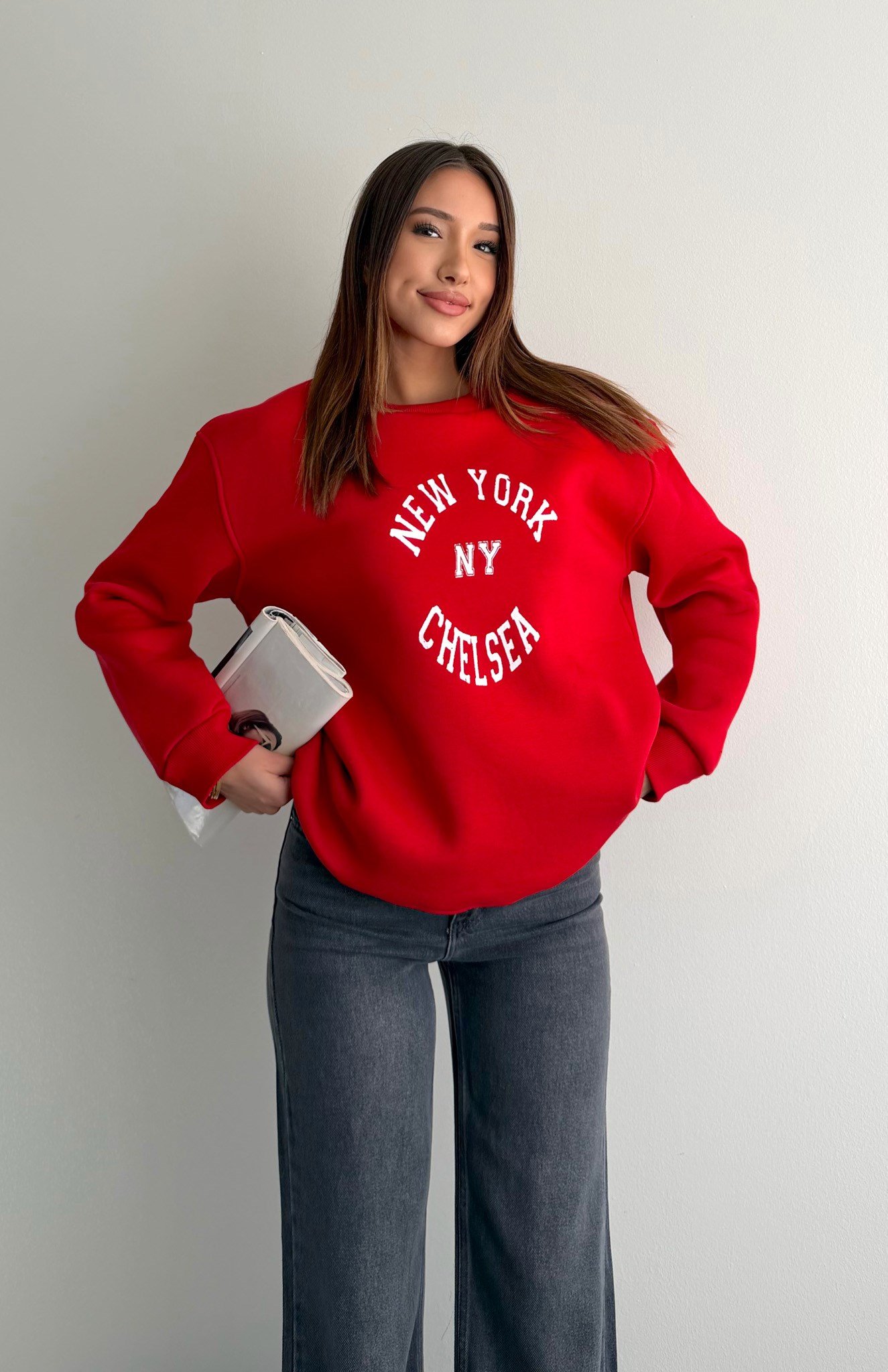 Newyork Baskılı Sweatshırt KIRMIZI