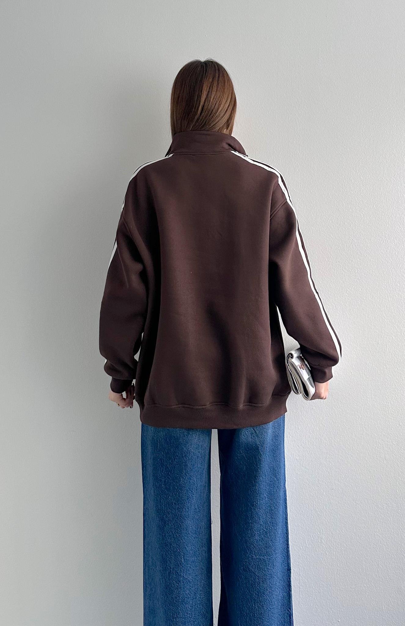 Ny Basklılı Sweatshırt KAHVERENGİ