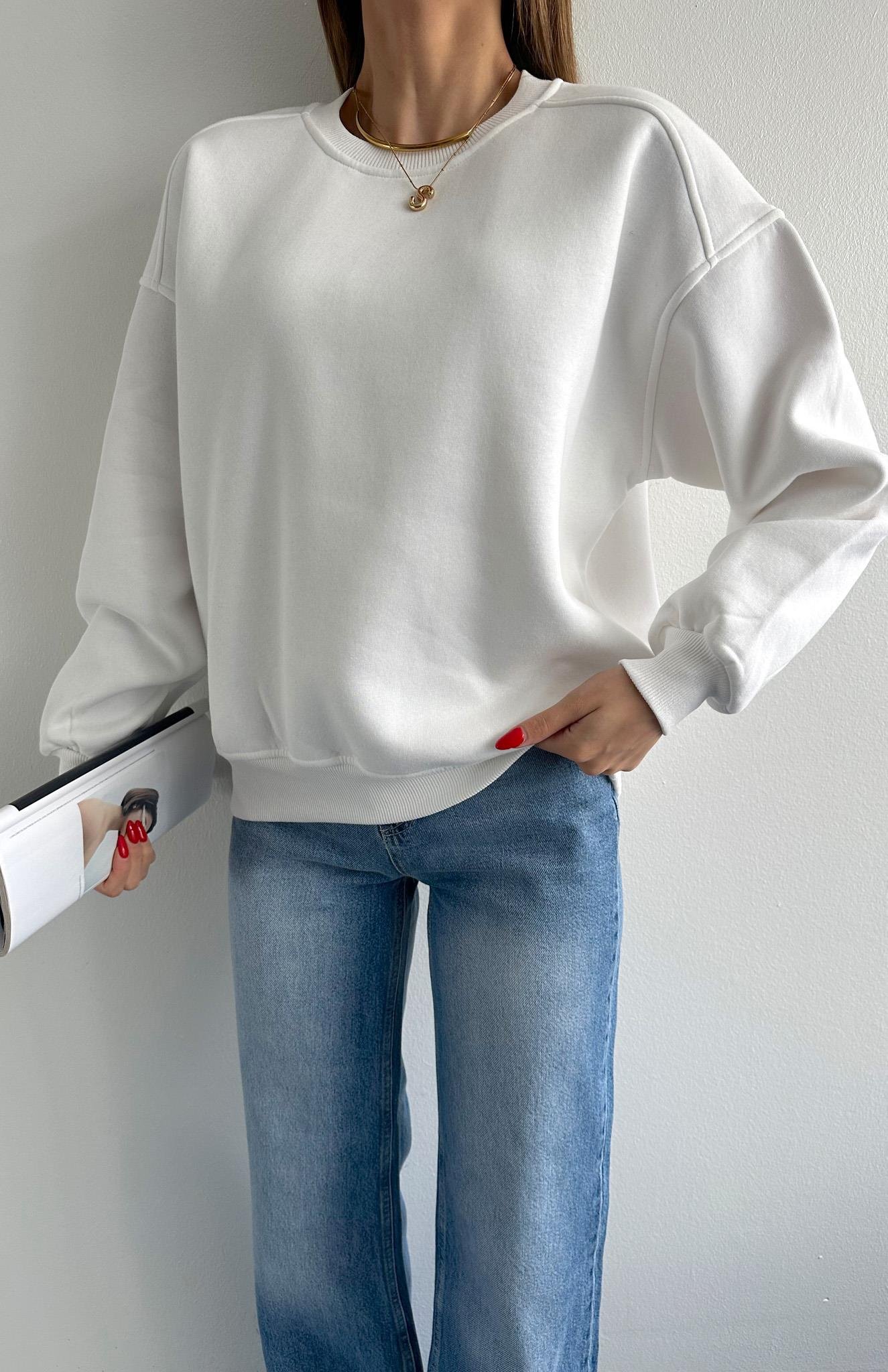 Omuzu Robalı 3 İplik Sweatshırt EKRU