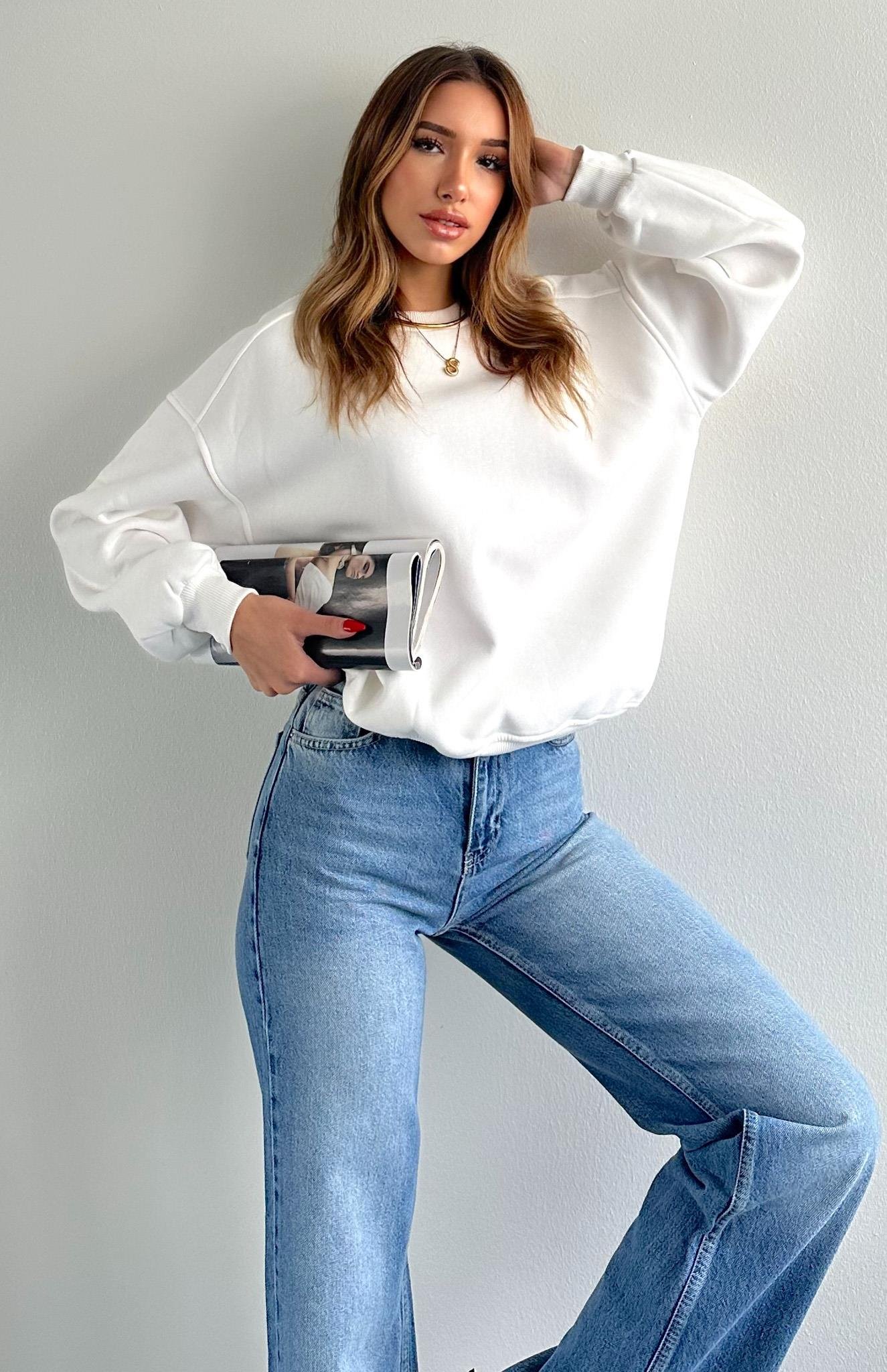 Omuzu Robalı 3 İplik Sweatshırt EKRU