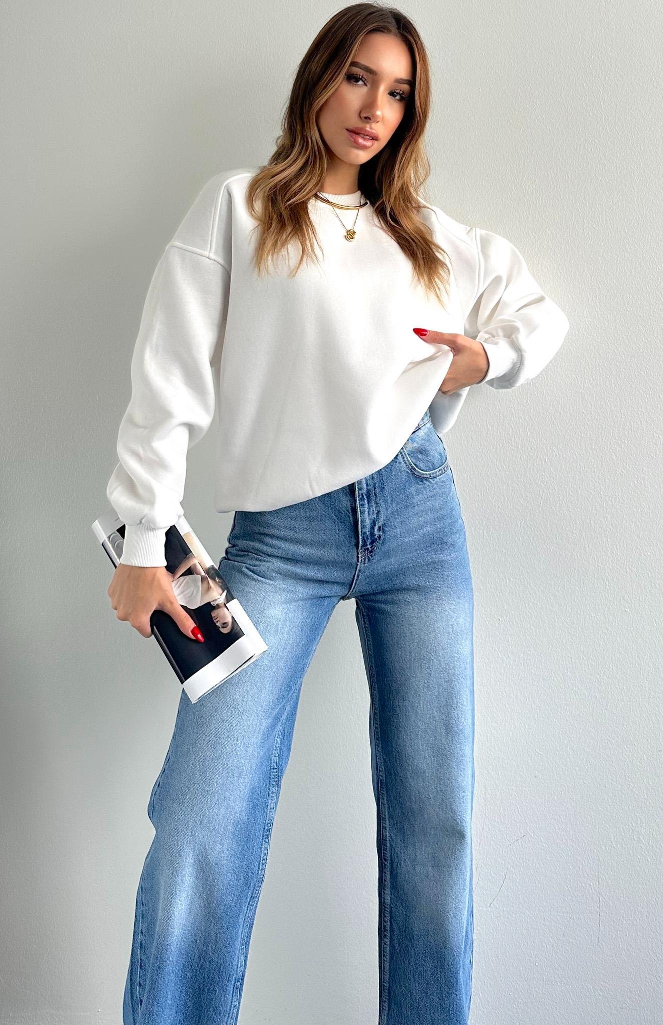 Omuzu Robalı 3 İplik Sweatshırt EKRU