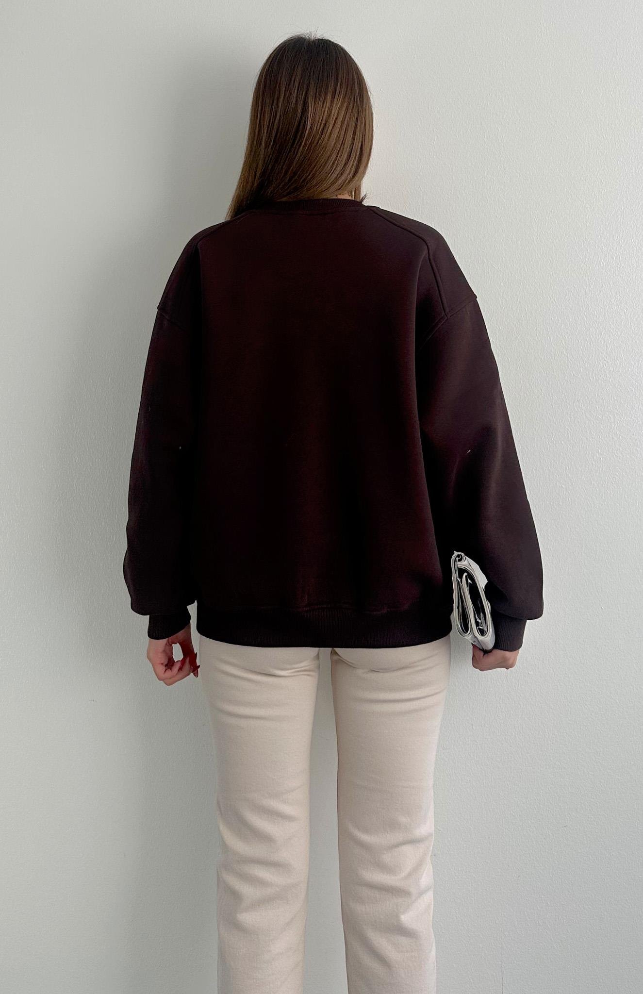 Omuzu Robalı 3 İplik Sweatshırt KAHVERENGİ