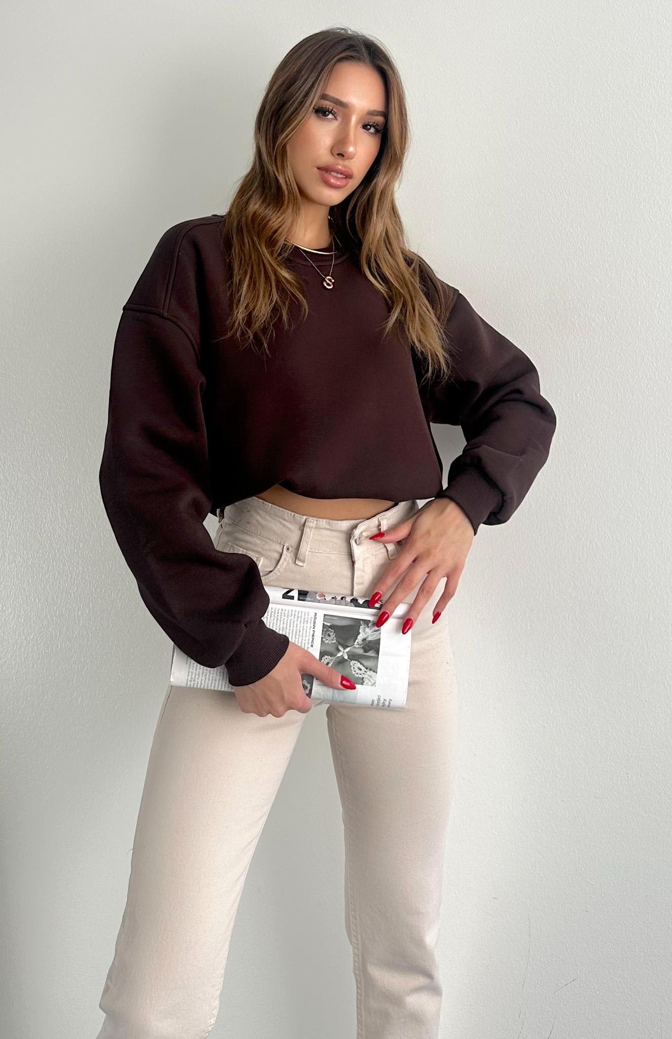 Omuzu Robalı 3 İplik Sweatshırt KAHVERENGİ