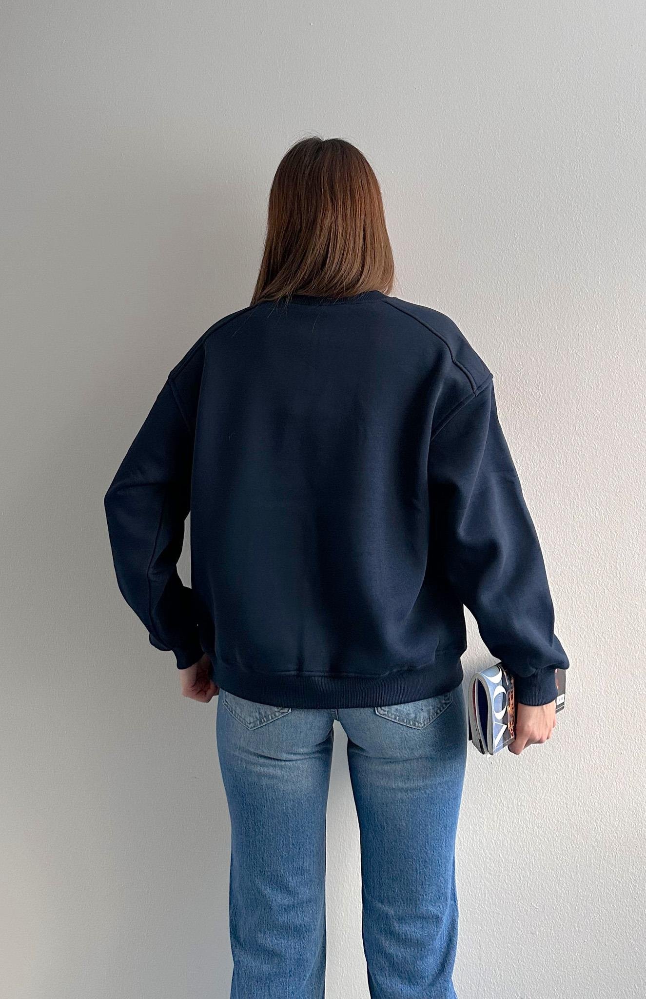 Omuzu Robalı 3 İplik Sweatshırt LACİVERT