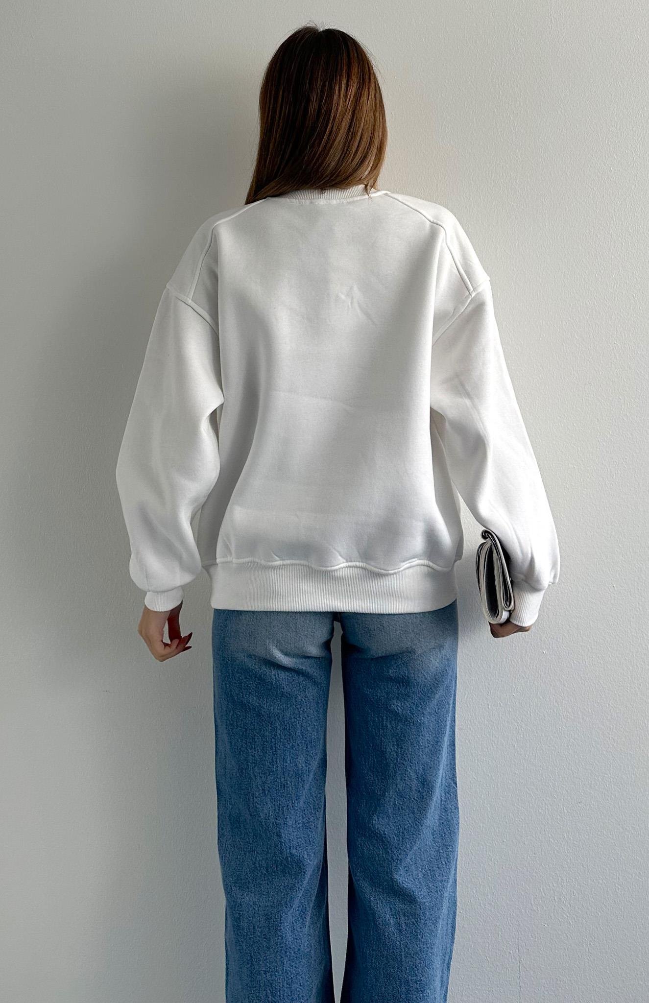 Omuzu Robalı 3 İplik Sweatshırt EKRU