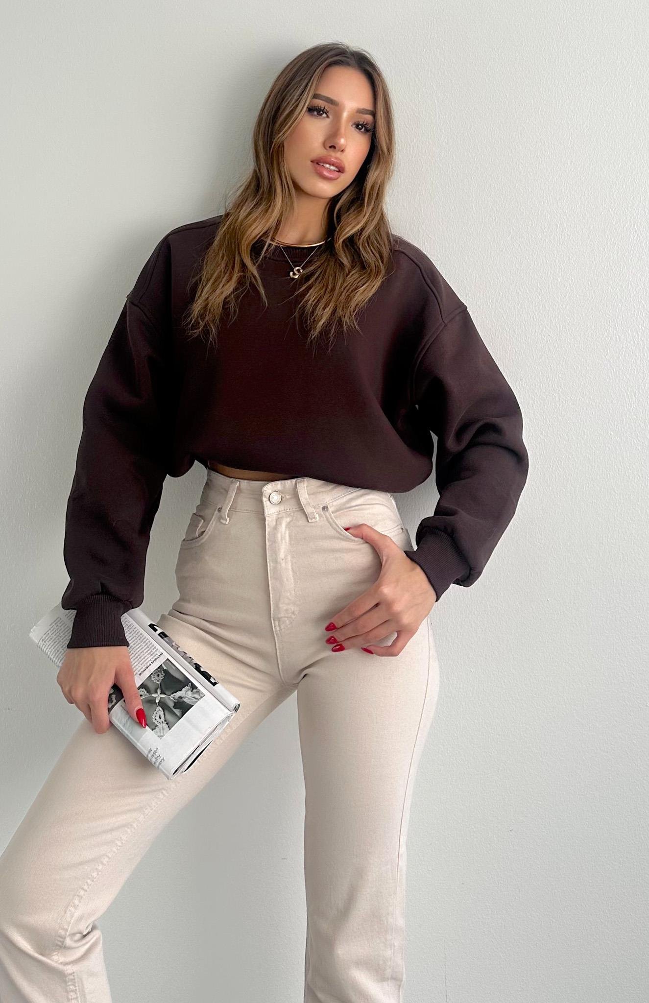 Omuzu Robalı 3 İplik Sweatshırt KAHVERENGİ