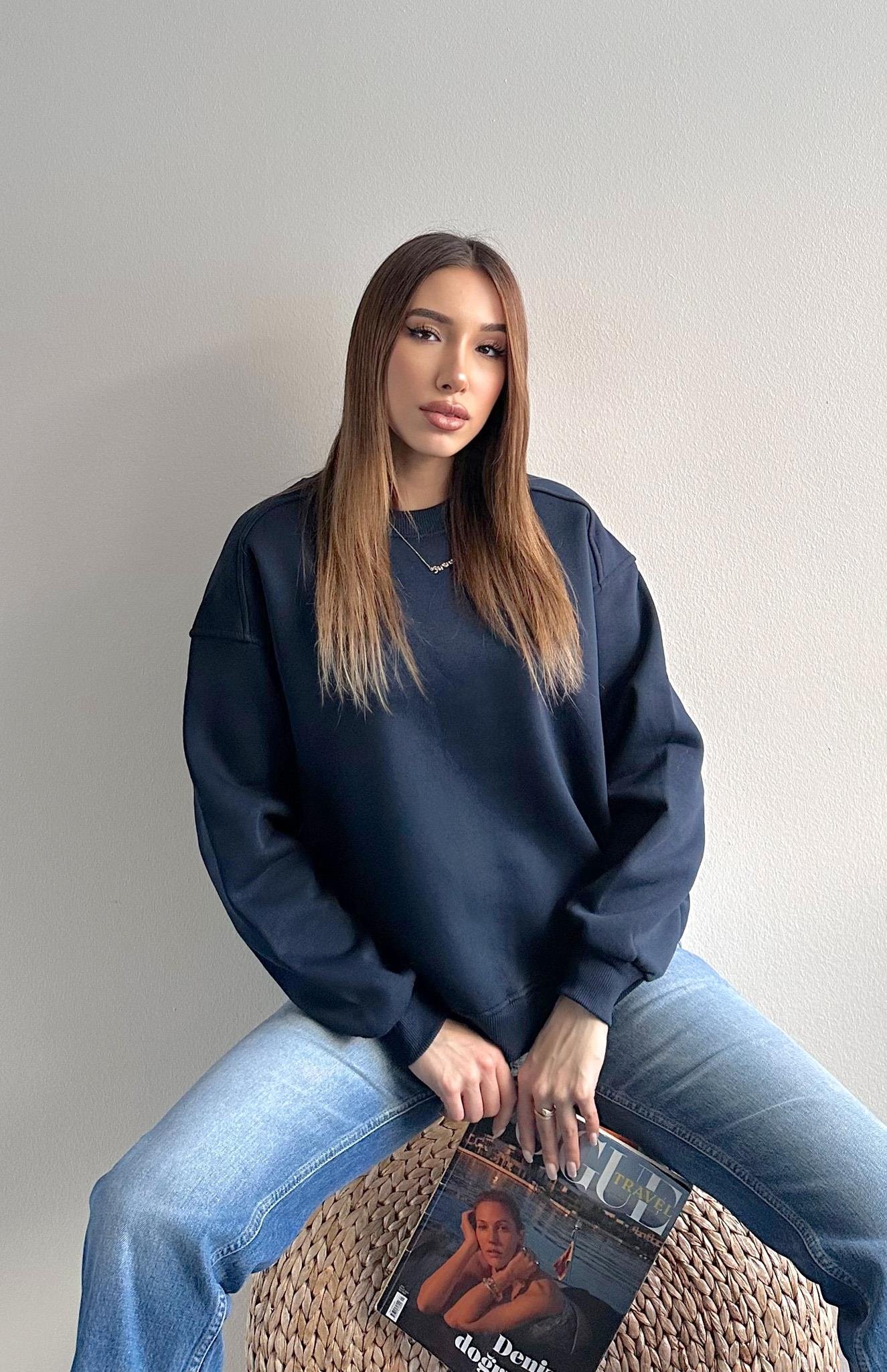 Omuzu Robalı 3 İplik Sweatshırt LACİVERT