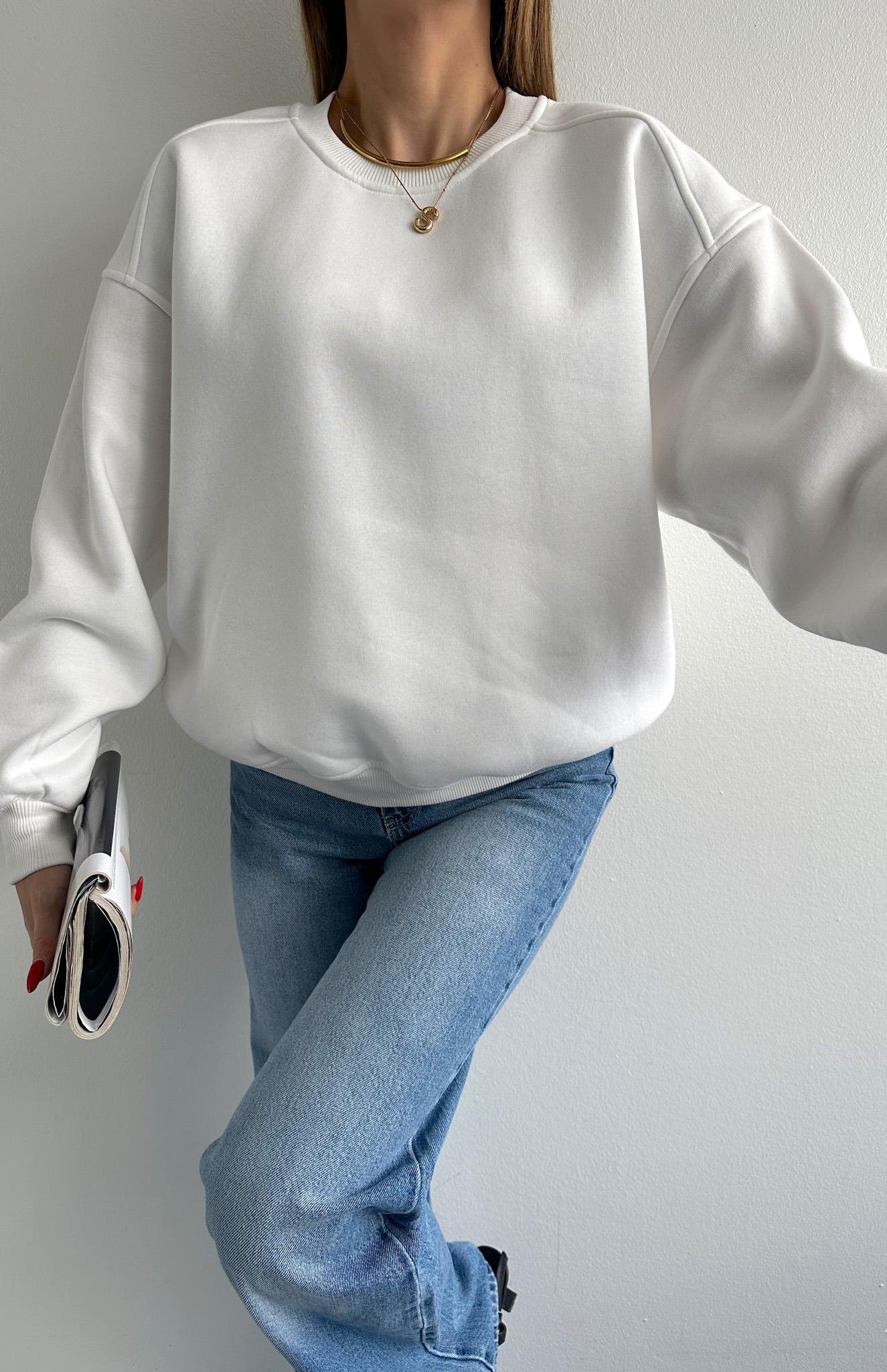 Omuzu Robalı 3 İplik Sweatshırt EKRU