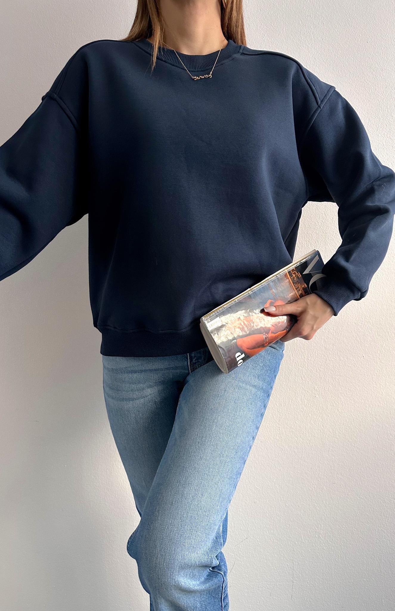 Omuzu Robalı 3 İplik Sweatshırt LACİVERT