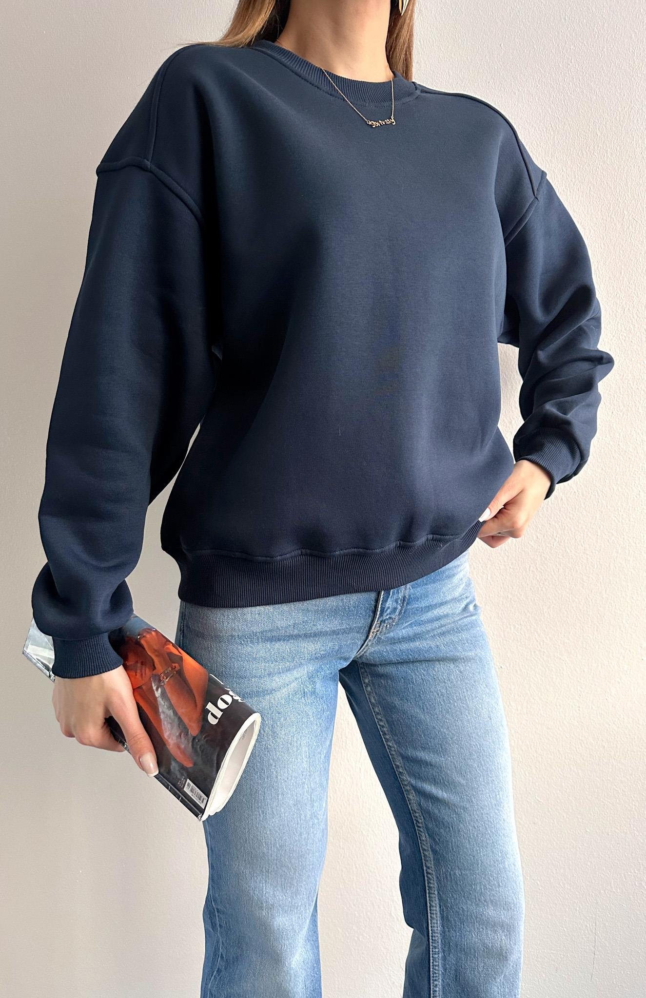 Omuzu Robalı 3 İplik Sweatshırt LACİVERT