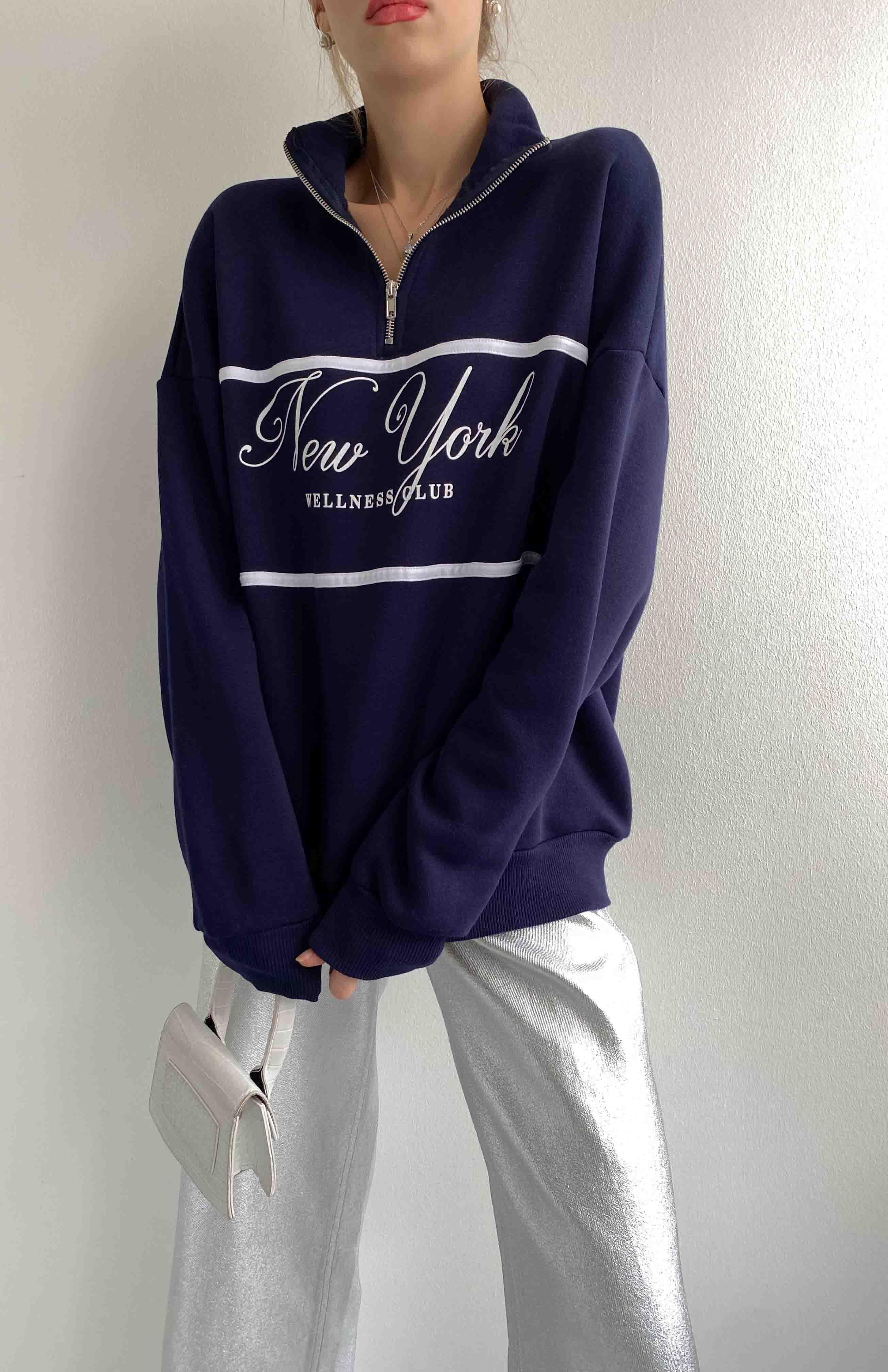 Önü Fermuarlı Sweatshırt LACİVERT