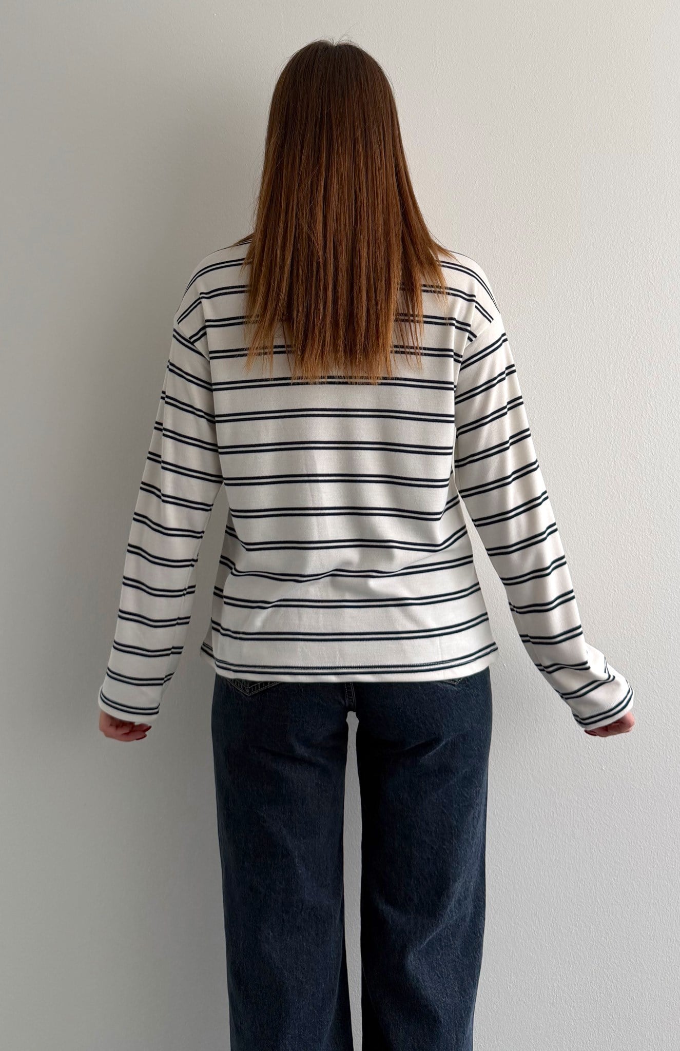 Polo Yaka Çizgili Sweatshırt EKRU-LACİVERT