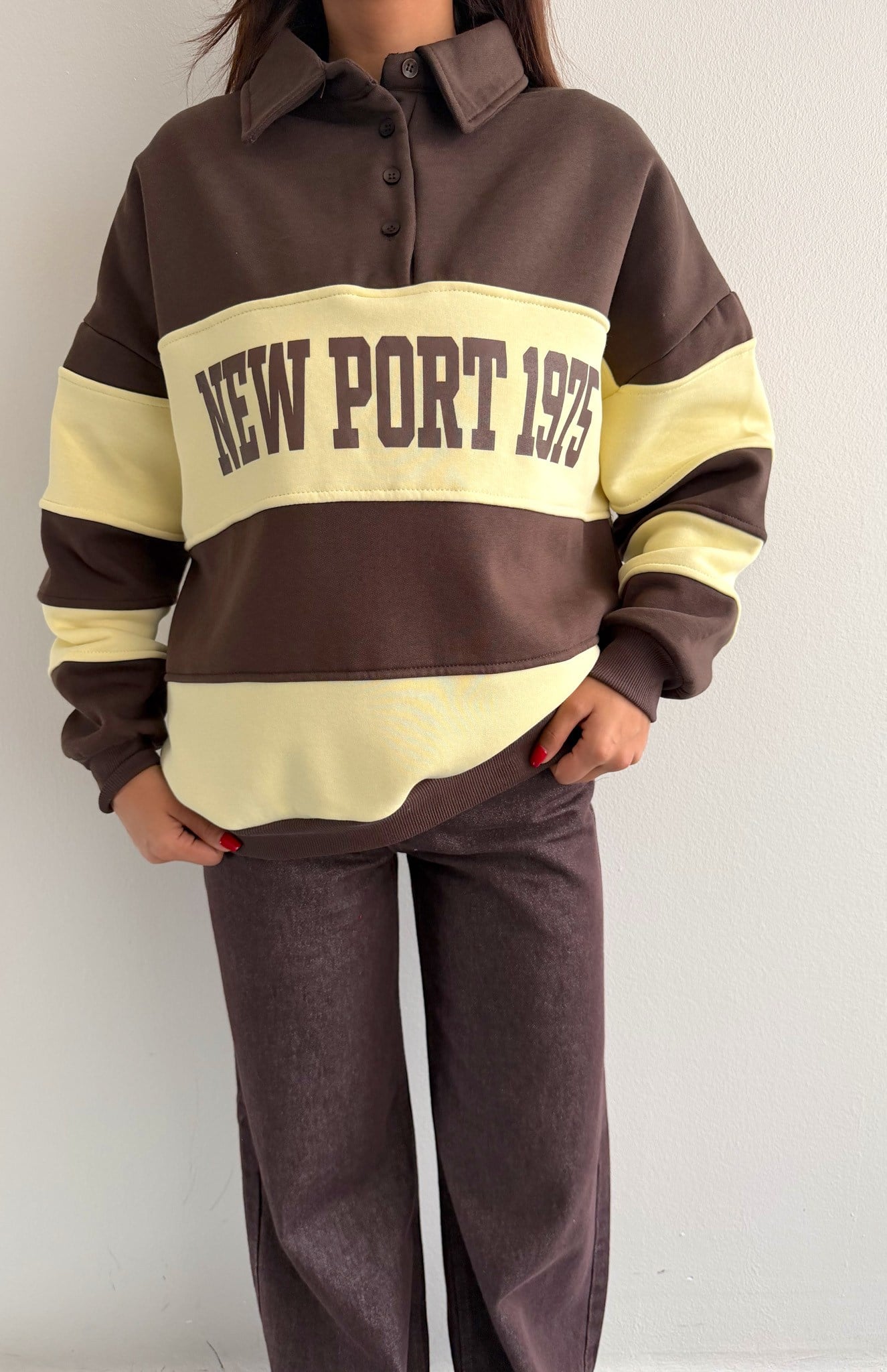 Polo Yaka Sweatshırt KAHVERENGİ