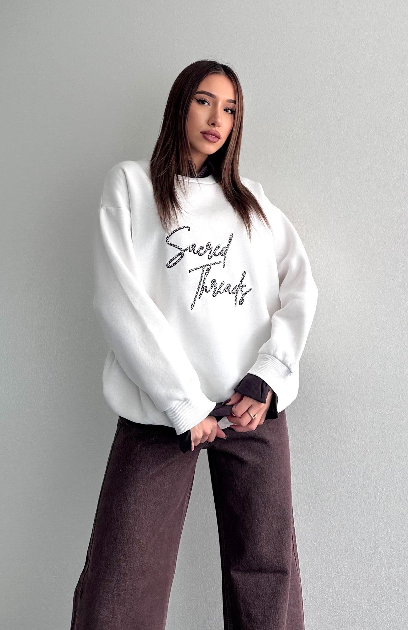 Sacred Nakişlı Gömlek Detaylı Sweatshırt EKRU